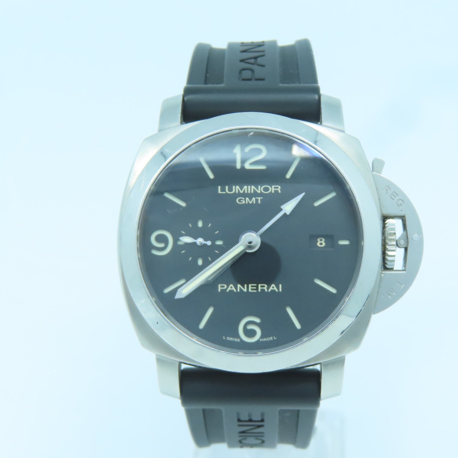 PANERAI 不銹鋼Luminor GMT 44mm橡膠帶手錶黑色