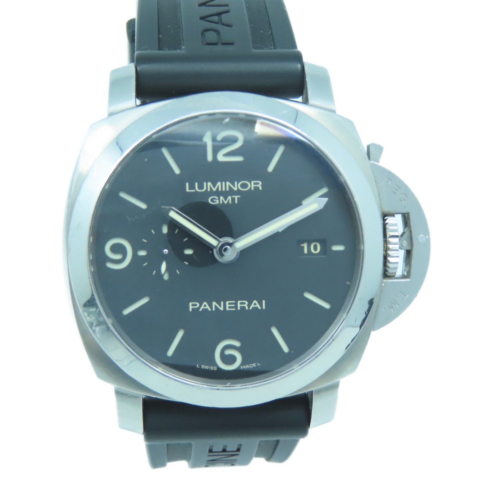 PANERAI 不銹鋼Luminor GMT 44mm橡膠帶手錶黑色
