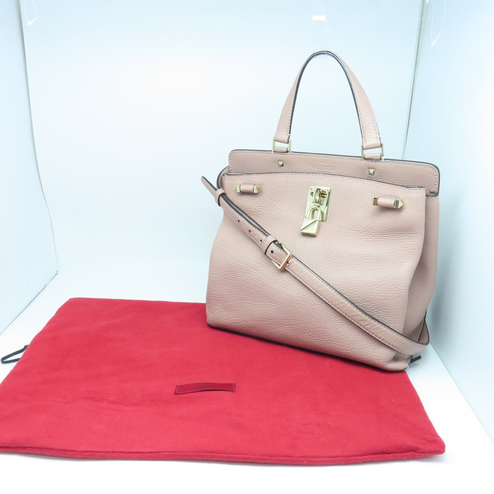 Valentino 牛皮皮革2 Way Shoulder金扣手挽肩背兩用袋粉紅色