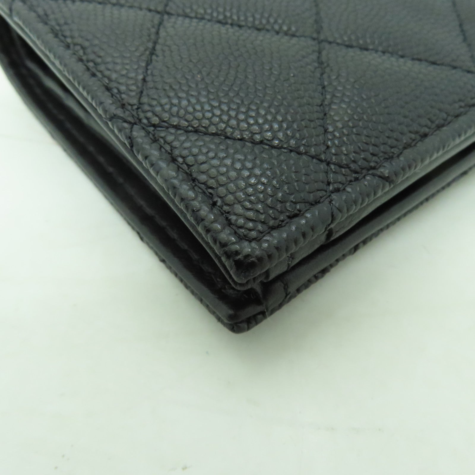 CHANEL 菱格Caviar皮革Wallet金扣錢包黒色