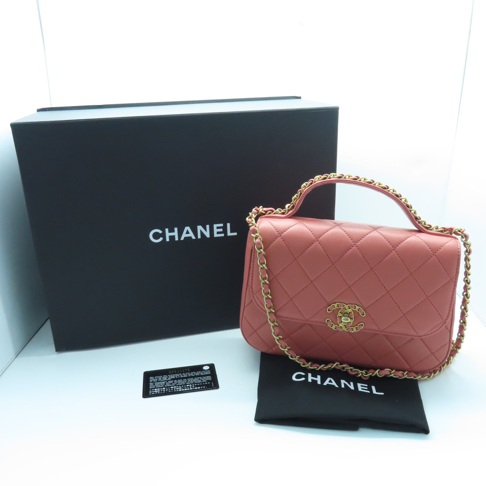 CHANEL 菱格牛皮皮革Chain Shoulder金扣手挽肩背两用袋粉红色