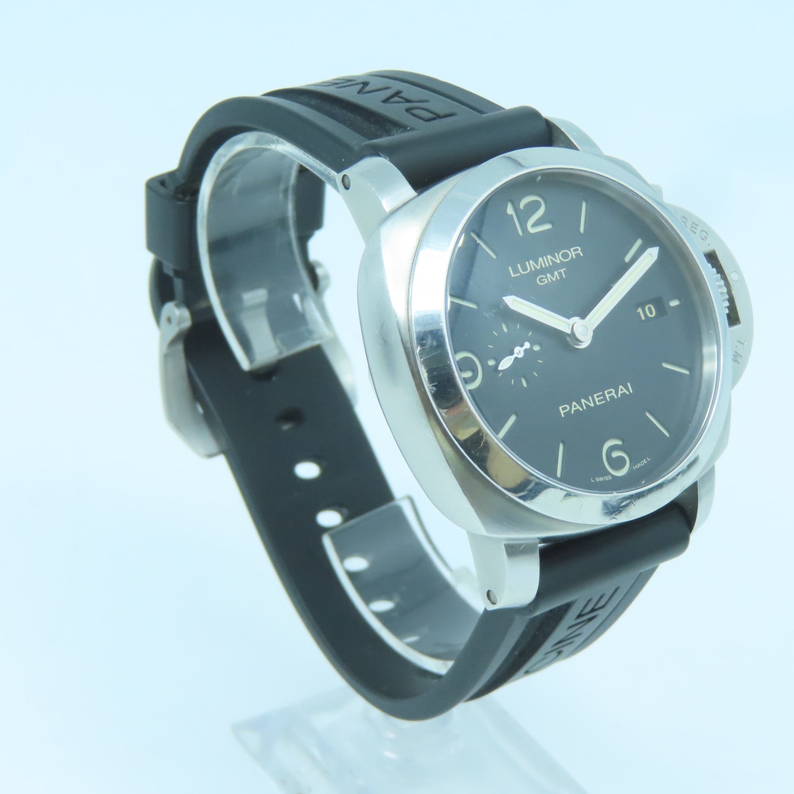 PANERAI 不銹鋼Luminor GMT 44mm橡膠帶手錶黑色