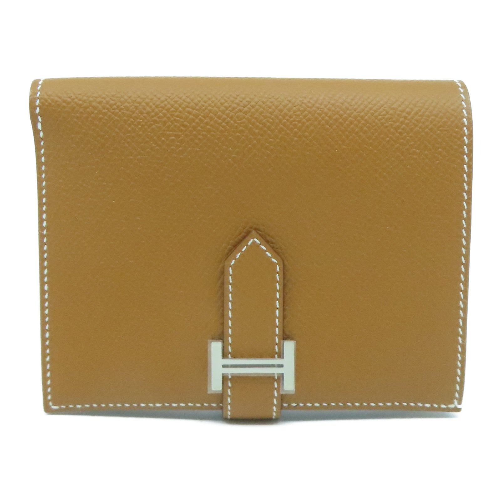 HERMES Epsom皮革Bearn W Snap銀扣錢包Gold經典駝色