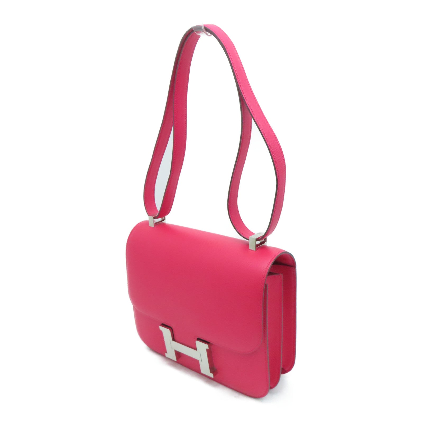 HERMES Epsom皮革Constance 24银扣肩背袋Rose Extreme/桃红色