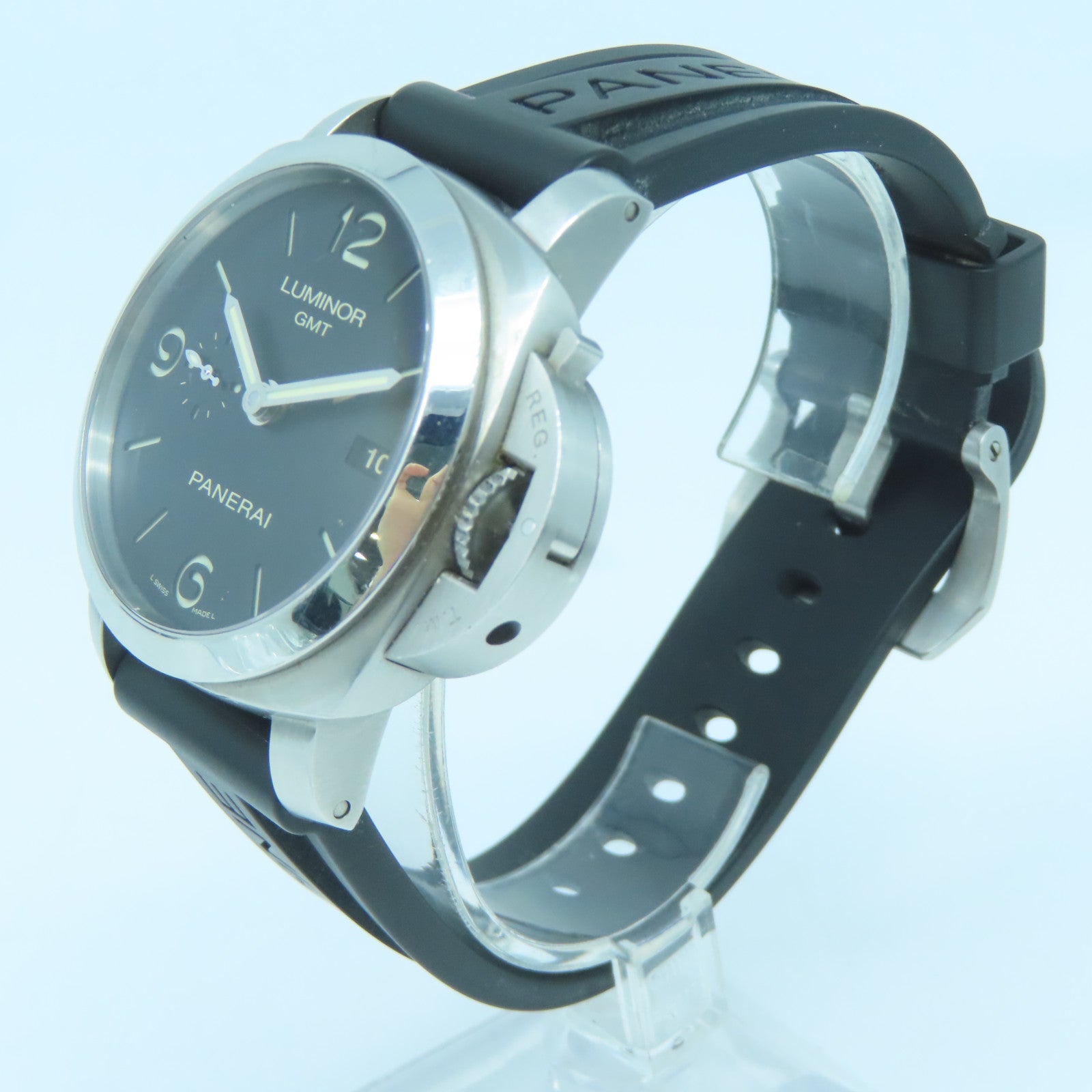 PANERAI 不銹鋼Luminor GMT 44mm橡膠帶手錶黑色