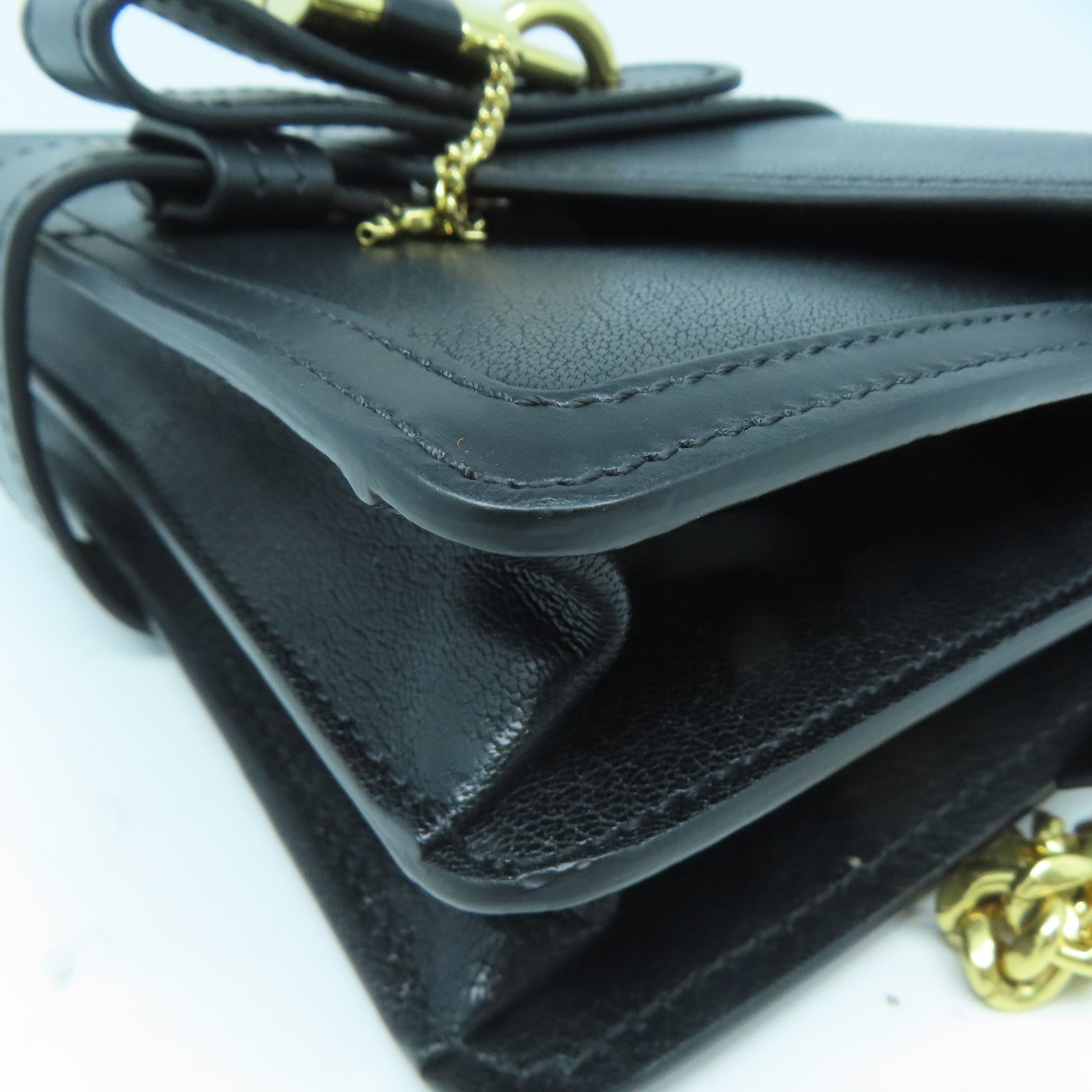 Chloe 牛皮皮革Shoulder Bag金扣鏈帶肩背袋黑色