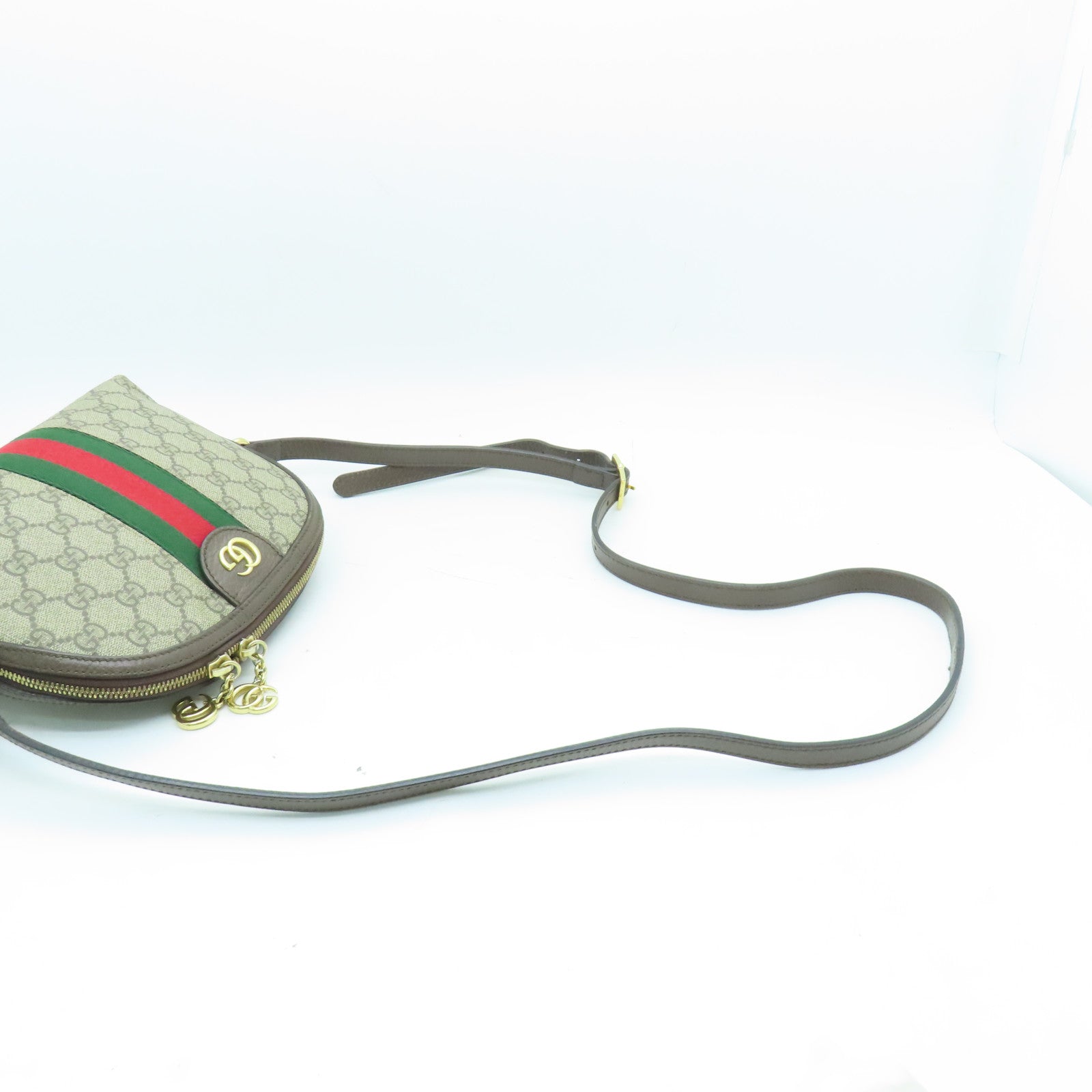 GUCCI 塗層帆布Ophida GG金扣肩背袋棕色