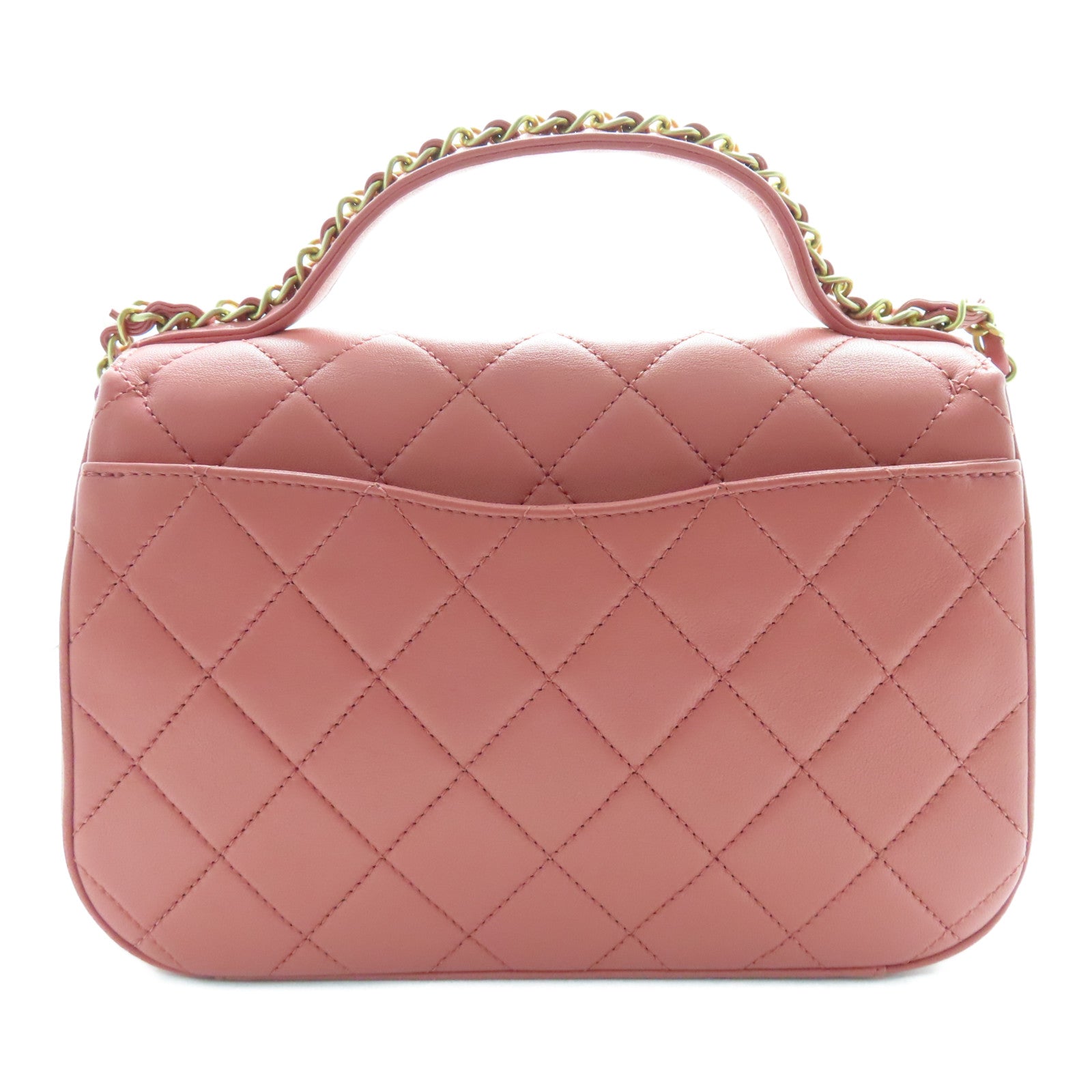 CHANEL 菱格牛皮皮革Chain Shoulder金扣手挽肩背两用袋粉红色