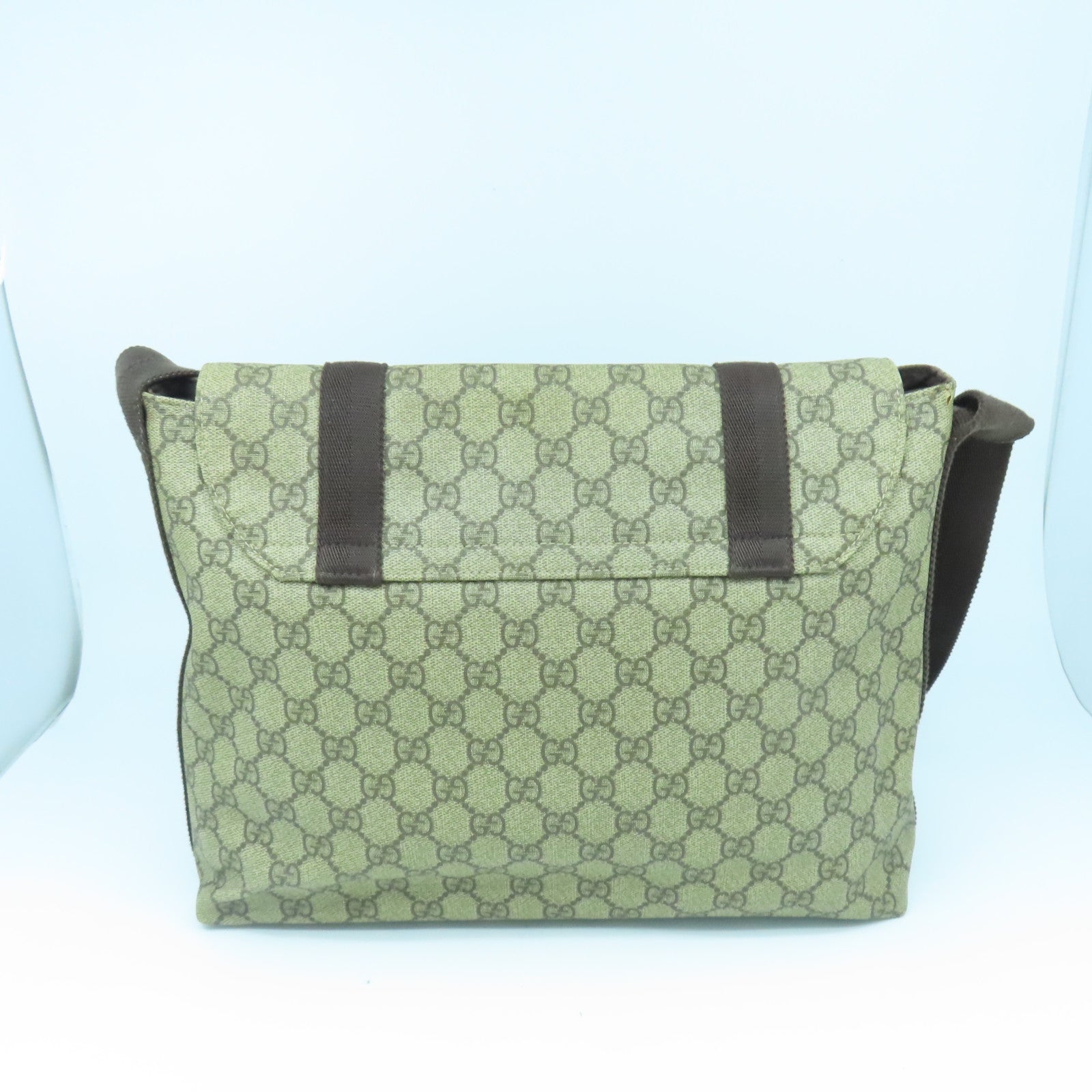 GUCCI 塗層帆布Shoulder Bag銀扣肩背袋棕色