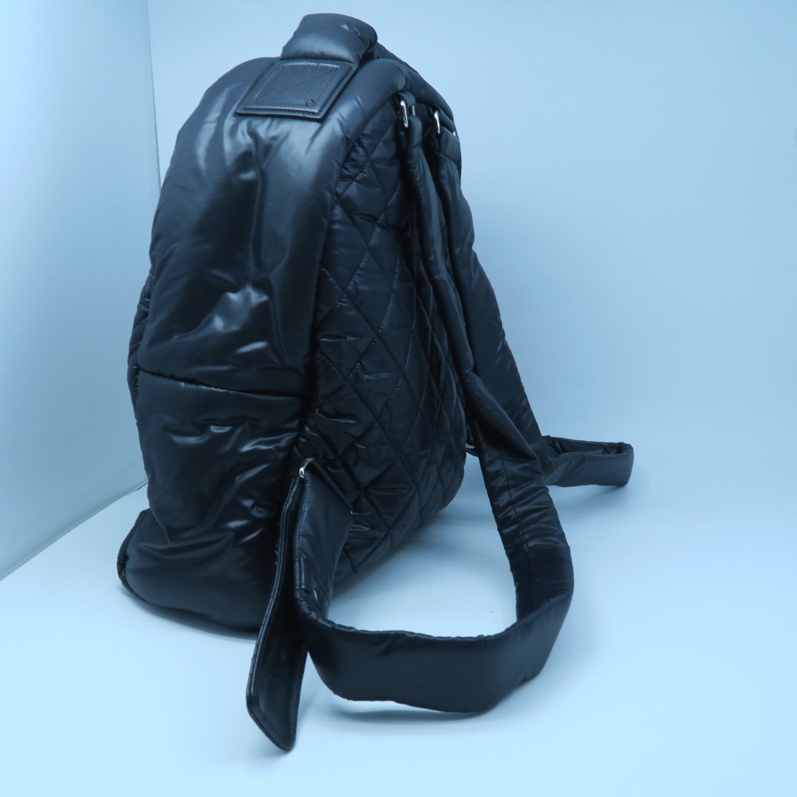 CHANEL Rhombus Nylon Backpack Silver Buckle Backpack Black
