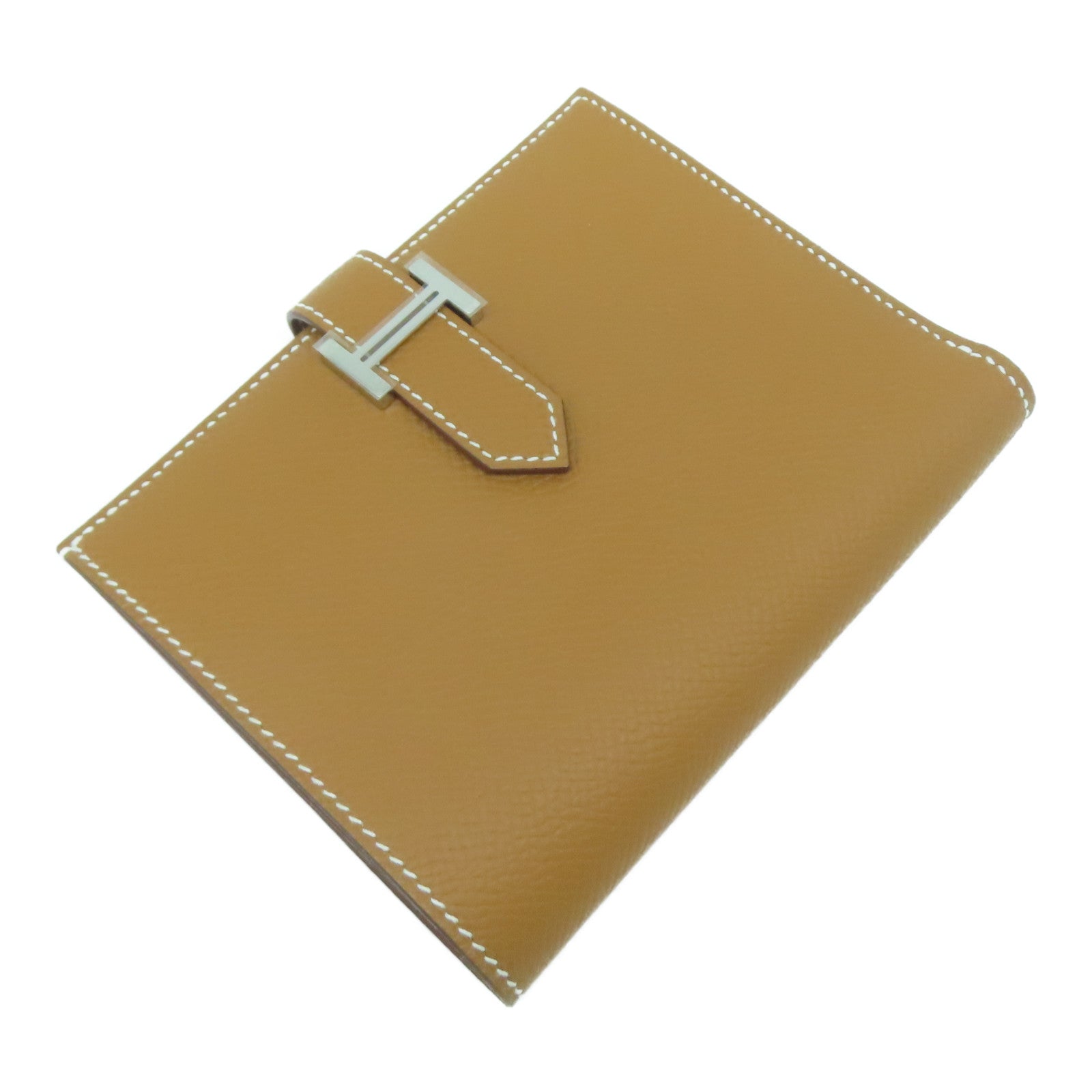 HERMES Epsom皮革Bearn W Snap銀扣錢包Gold經典駝色
