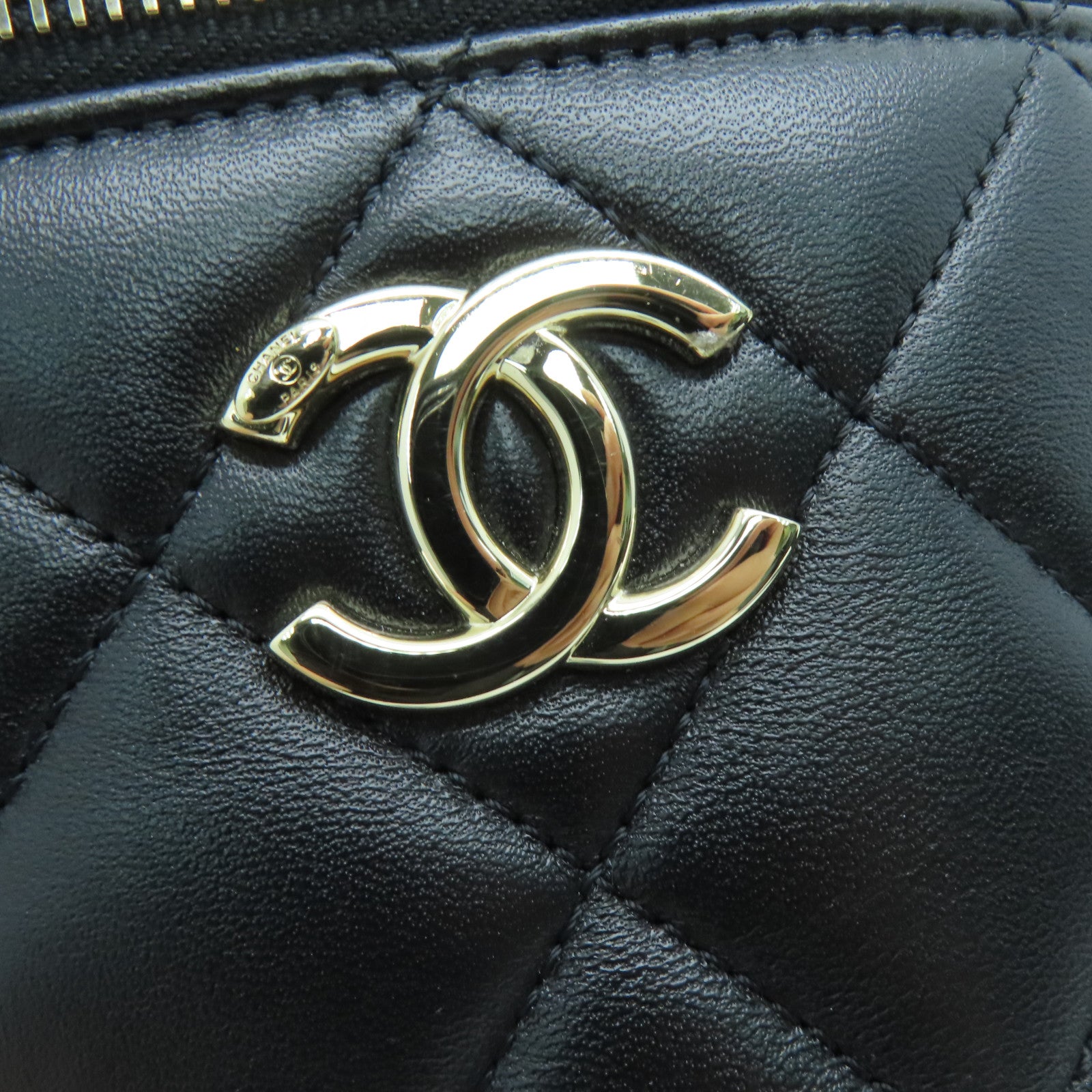 CHANEL 菱格牛皮皮革2way Shoulder Bag金扣手挽肩背两用袋黑色