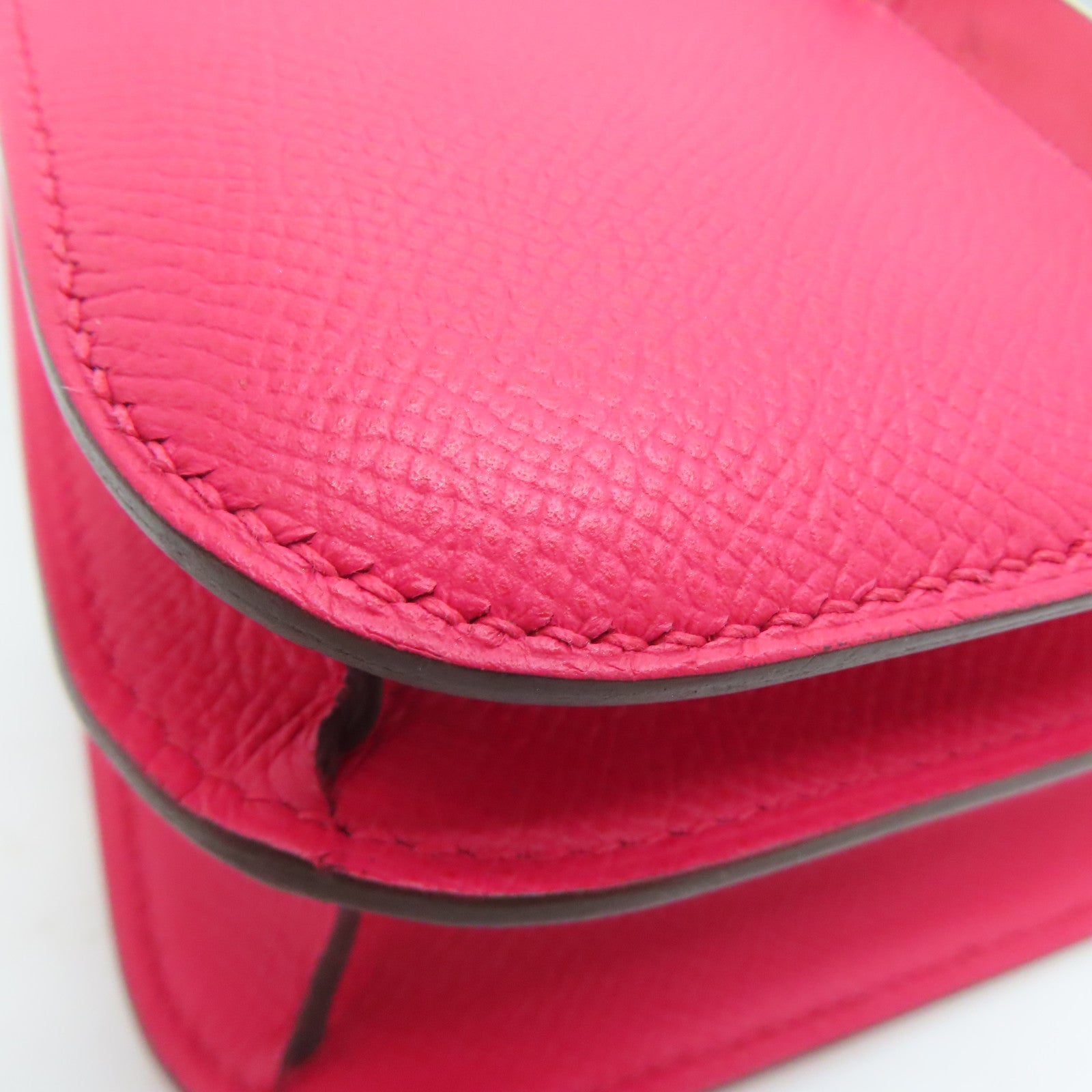 HERMES Epsom皮革Constance 24银扣肩背袋Rose Extreme/桃红色