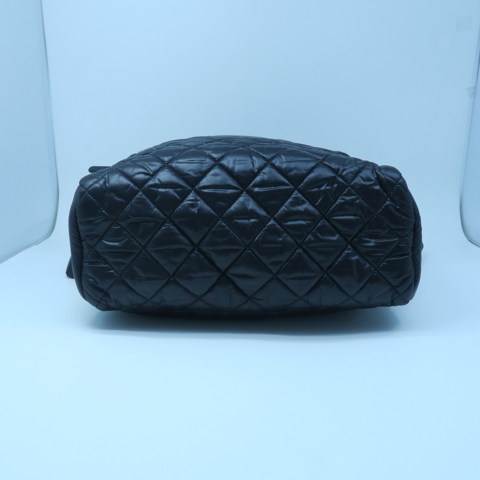 CHANEL Rhombus Nylon Backpack Silver Buckle Backpack Black