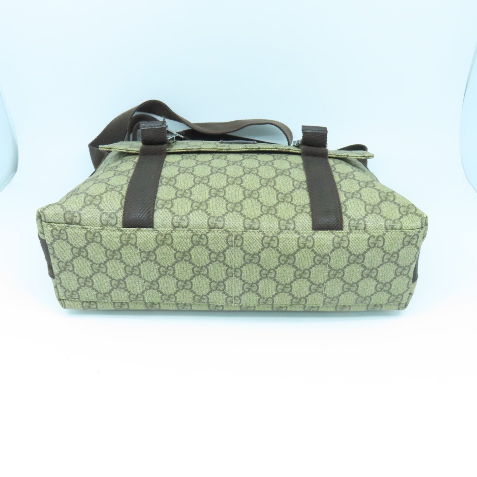 GUCCI 塗層帆布Shoulder Bag銀扣肩背袋棕色
