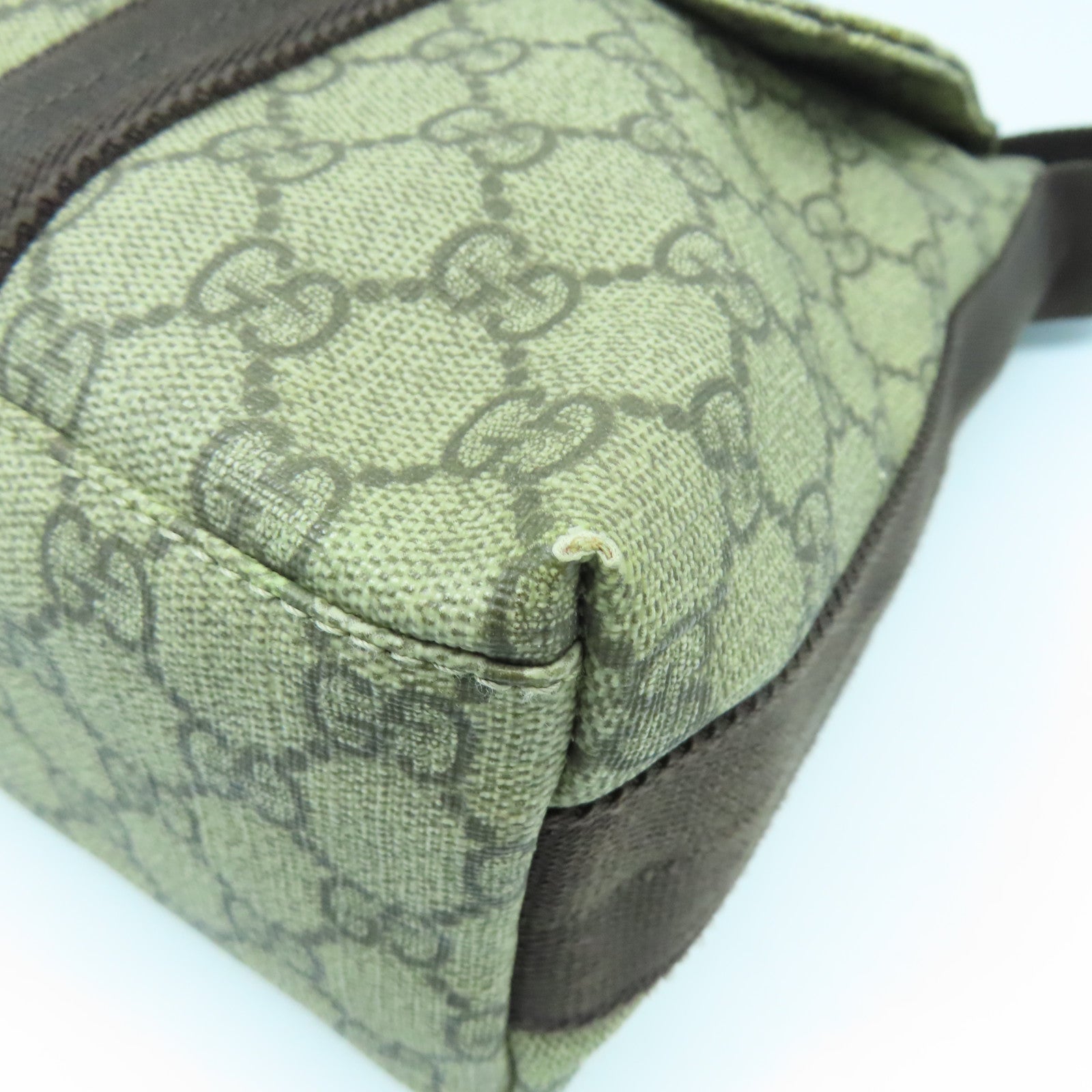 GUCCI 塗層帆布Shoulder Bag銀扣肩背袋棕色