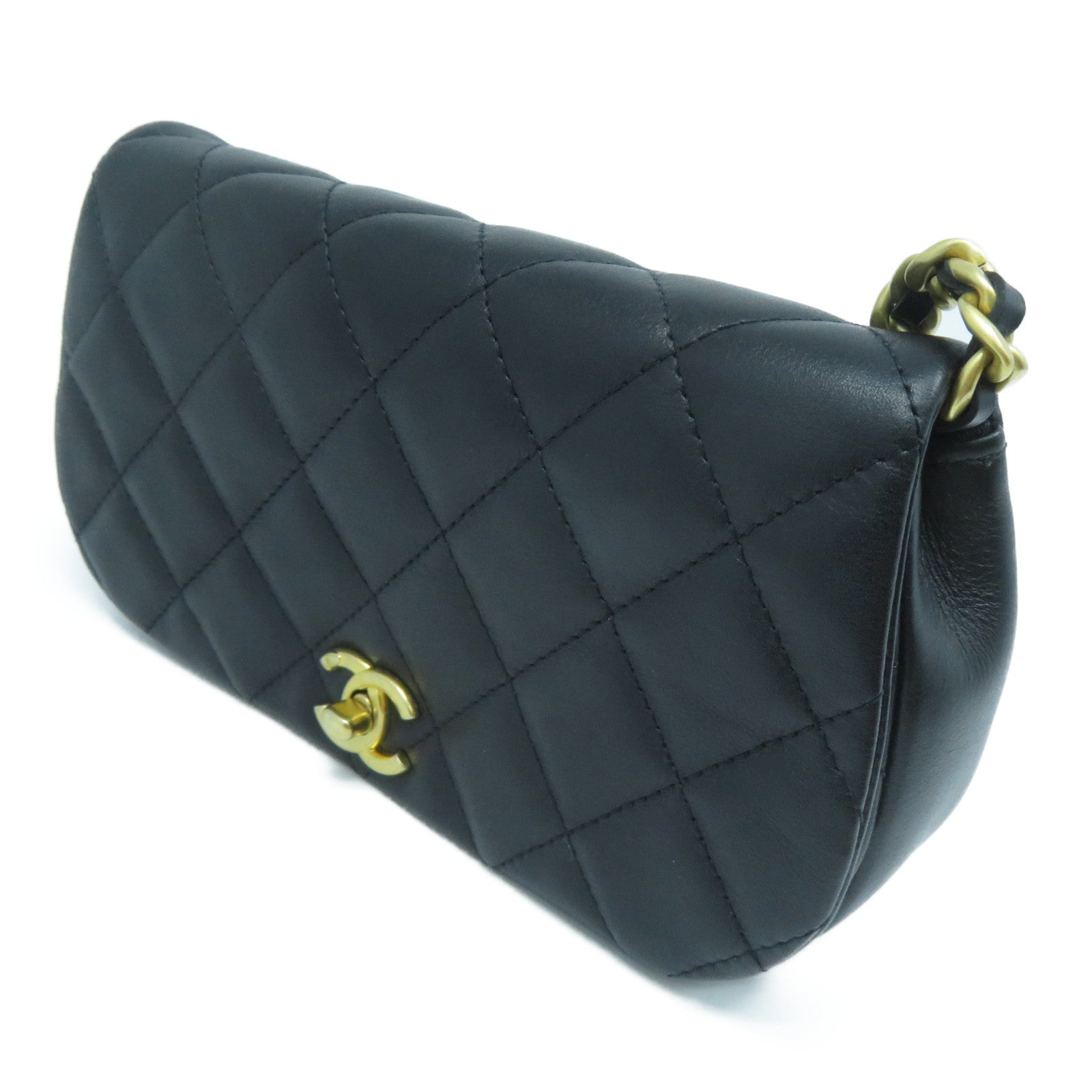 CHANEL 菱格牛皮皮革Clutch with chain金扣鏈帶肩背袋黑色