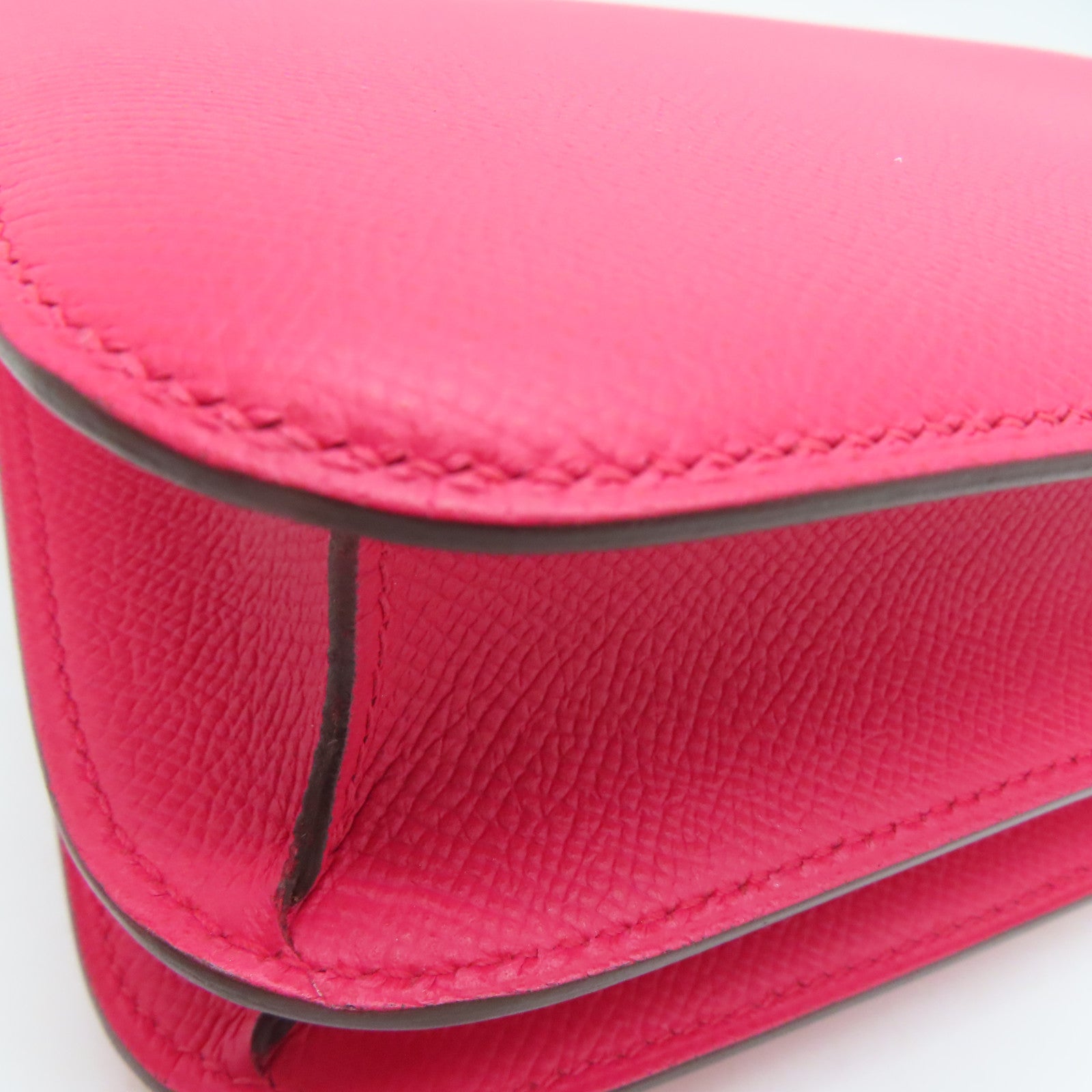HERMES Epsom皮革Constance 24银扣肩背袋Rose Extreme/桃红色