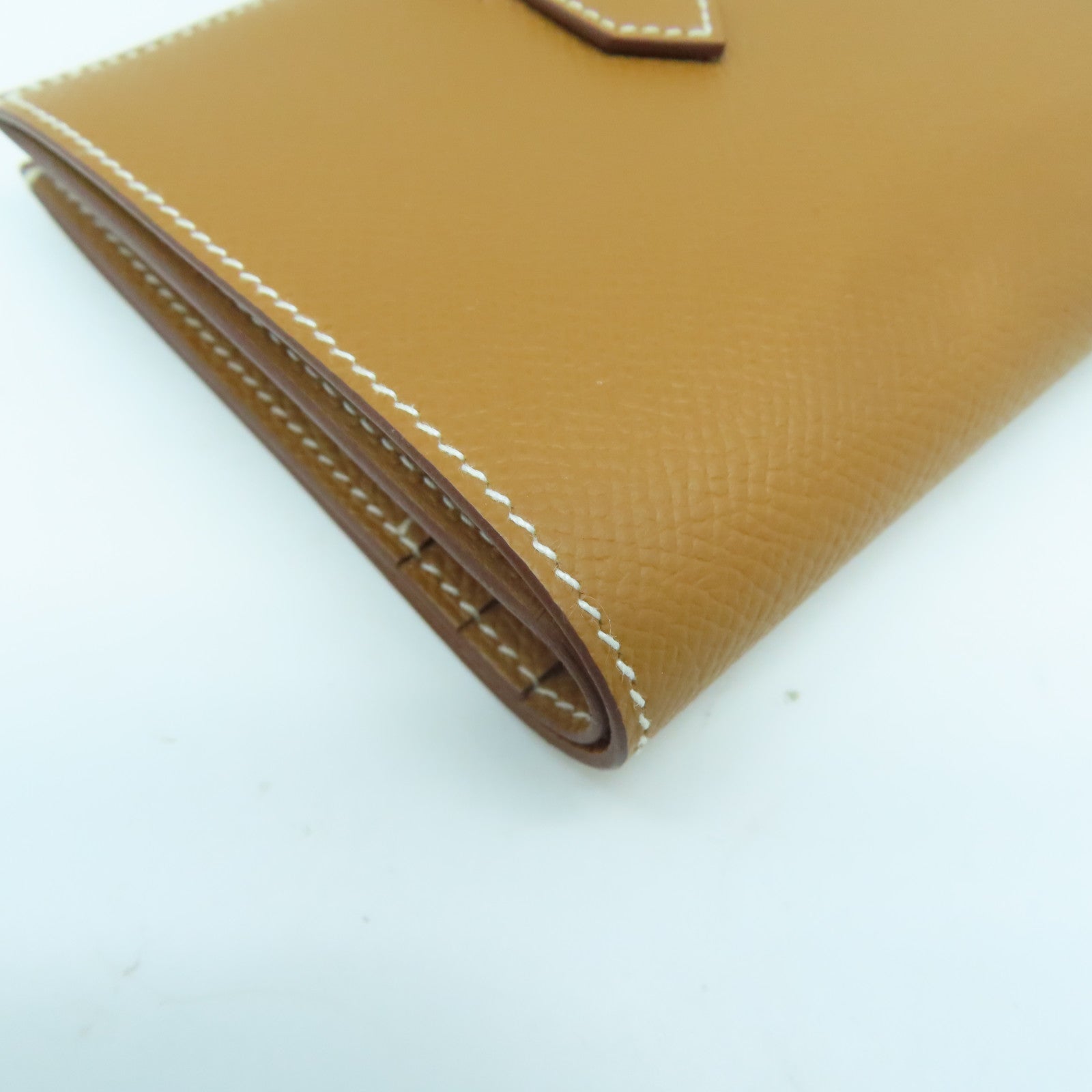 HERMES Epsom皮革Bearn W Snap銀扣錢包Gold經典駝色
