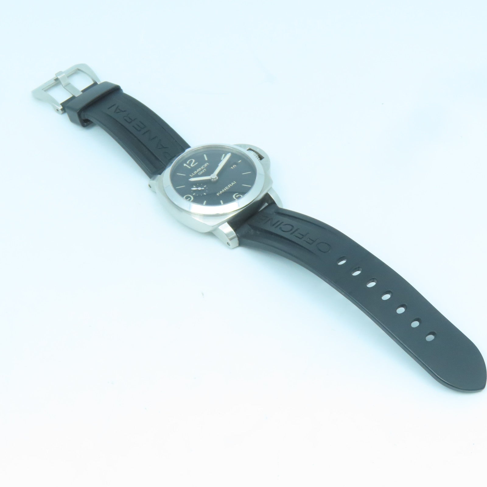 PANERAI 不銹鋼Luminor GMT 44mm橡膠帶手錶黑色