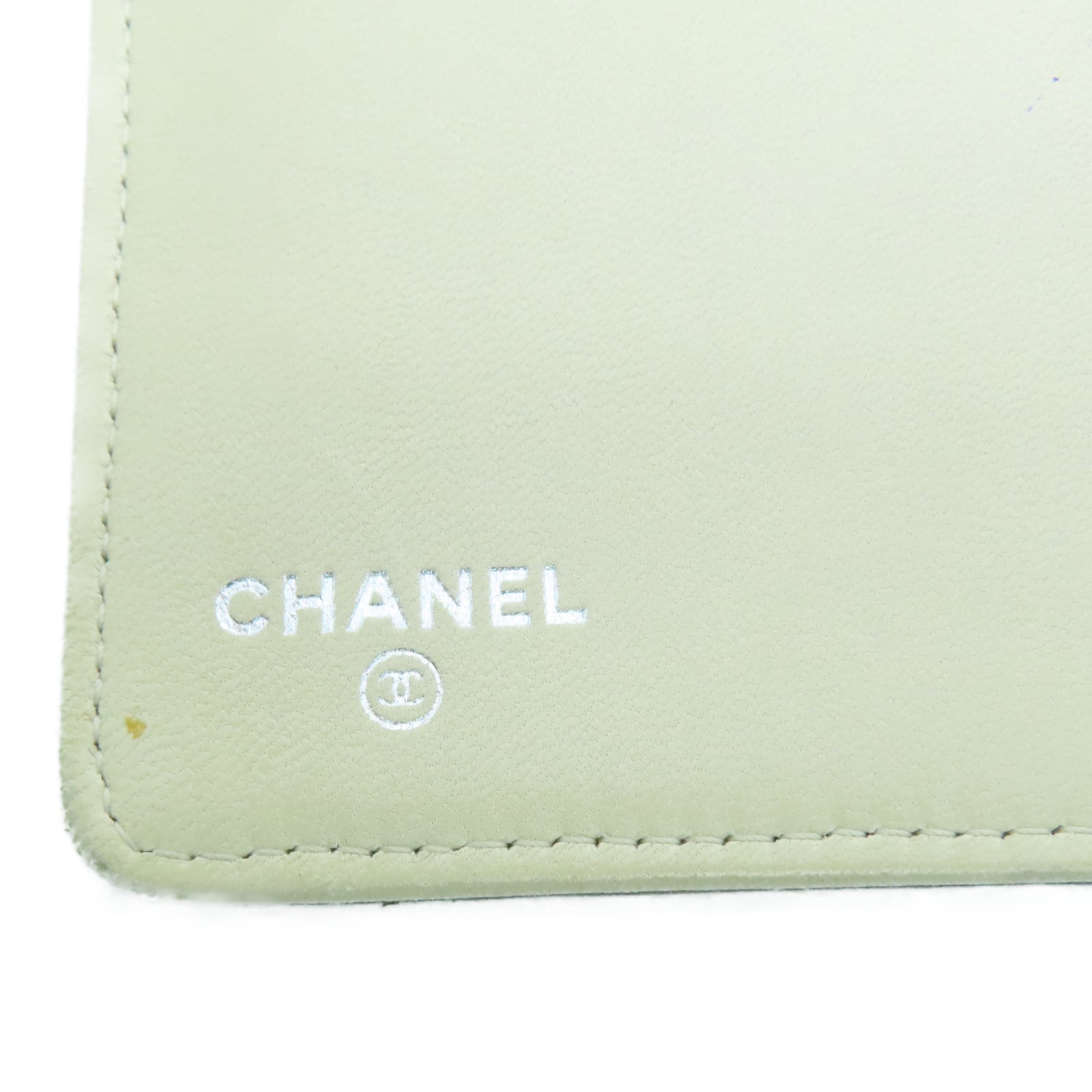 CHANEL 羊皮皮革Long Wallet银扣长钱包灰色/卡其色