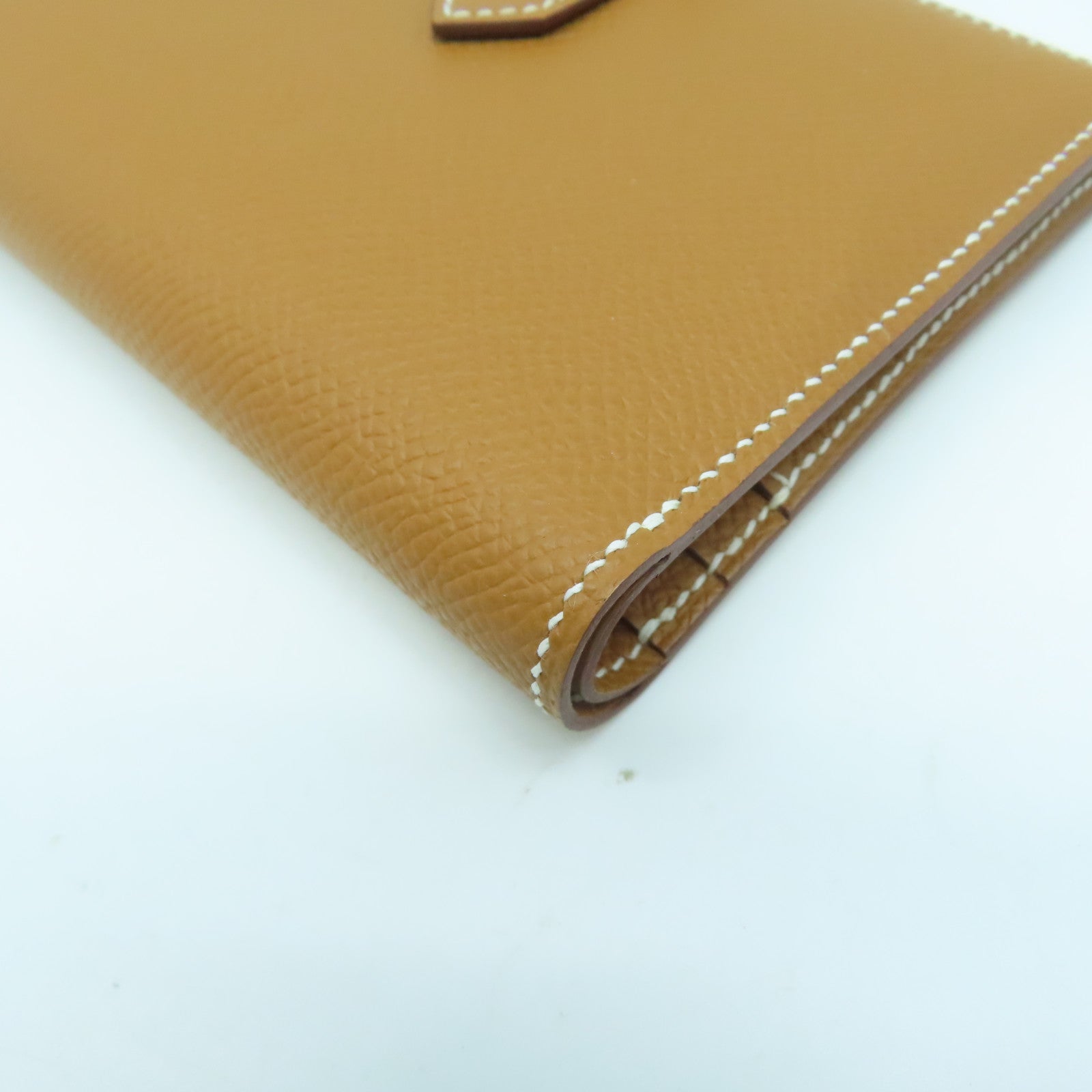 HERMES Epsom皮革Bearn W Snap銀扣錢包Gold經典駝色