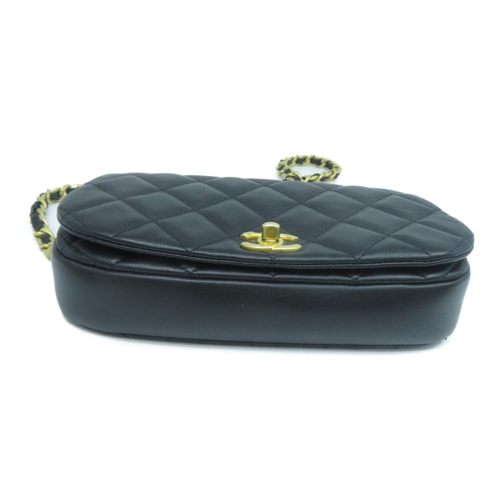 CHANEL 菱格牛皮皮革Clutch with chain金扣鏈帶肩背袋黑色