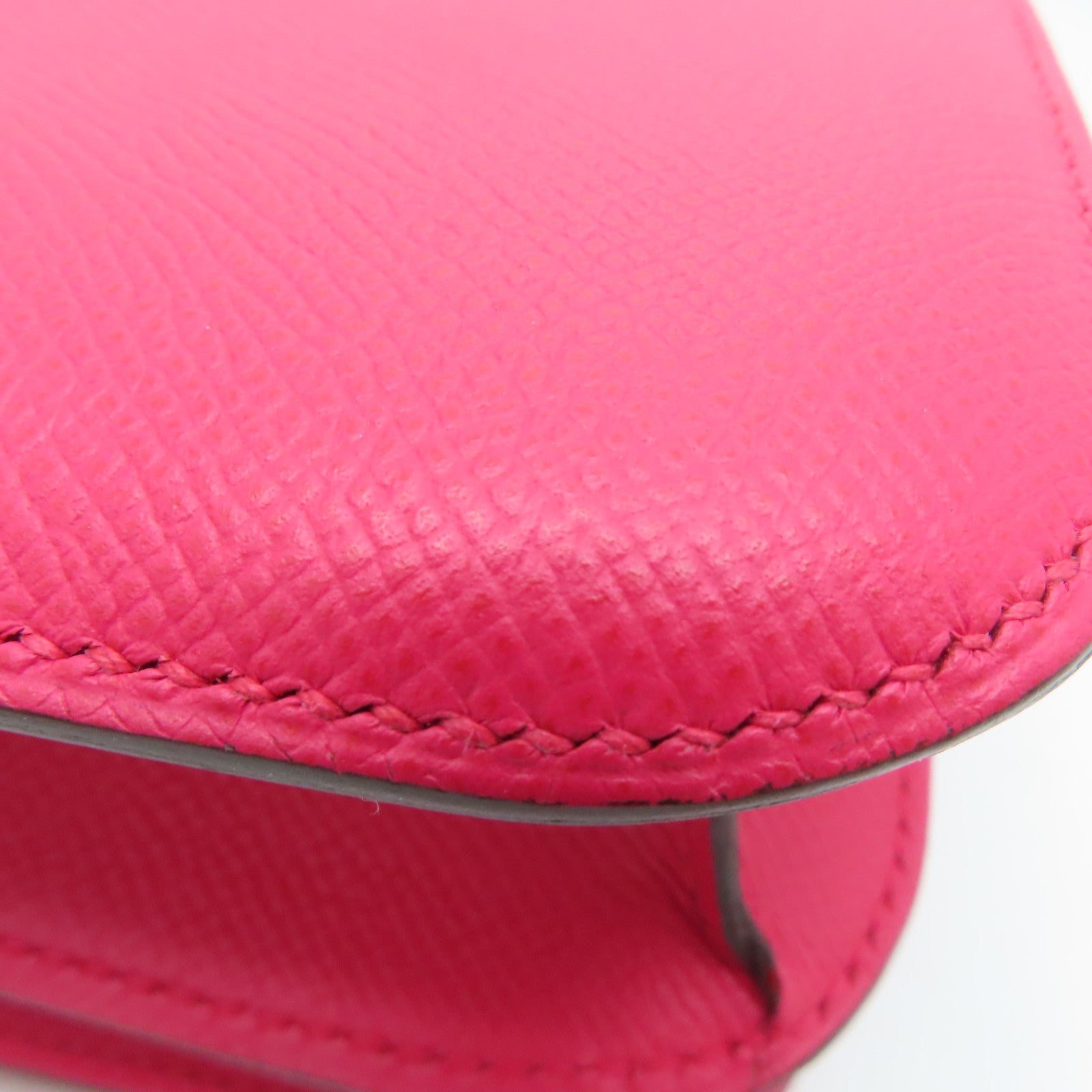 HERMES Epsom皮革Constance 24银扣肩背袋Rose Extreme/桃红色