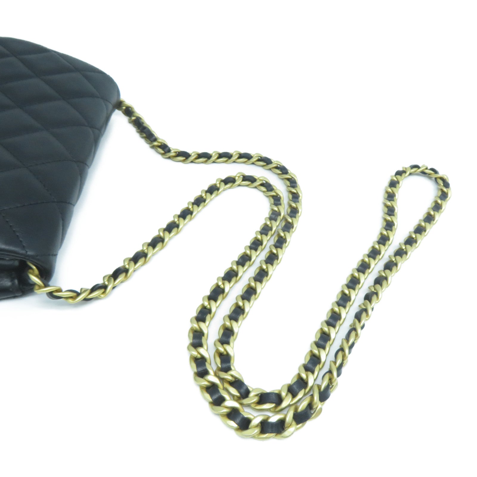 CHANEL 菱格牛皮皮革Clutch with chain金扣鏈帶肩背袋黑色