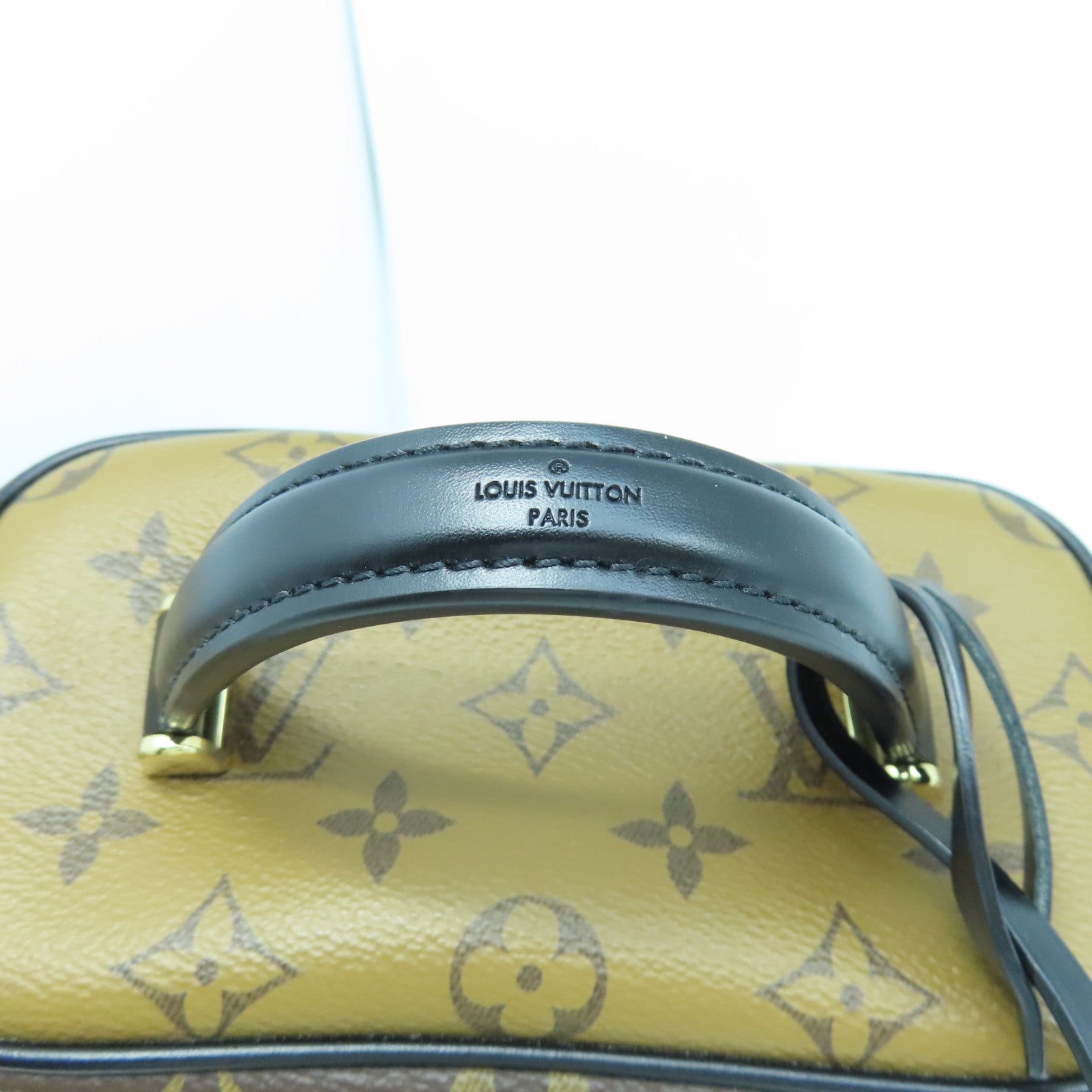 LOUIS VUITTON Monogram Vanity PM Gold Buckle Handle Shoulder Bag Brown