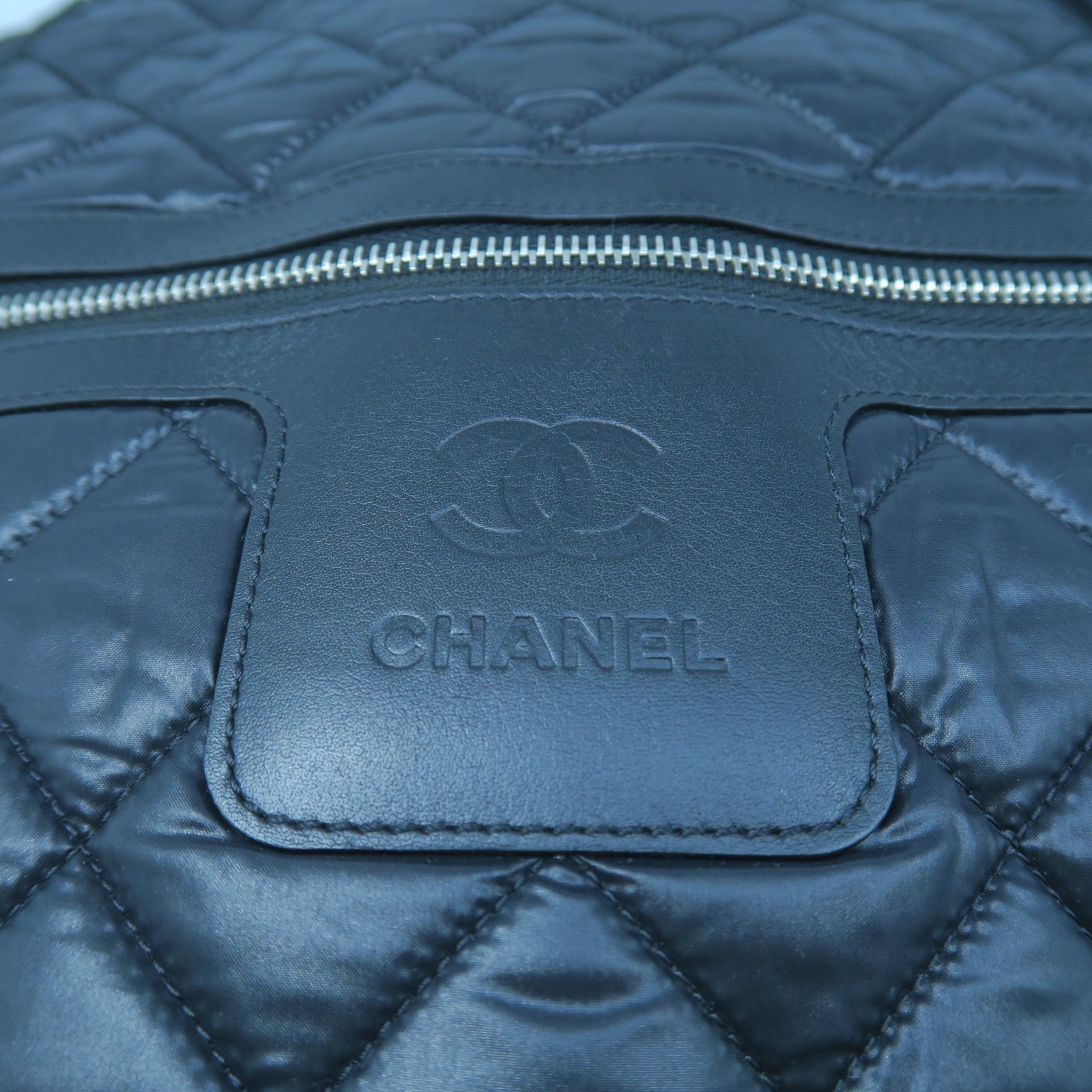 CHANEL Rhombus Nylon Backpack Silver Buckle Backpack Black