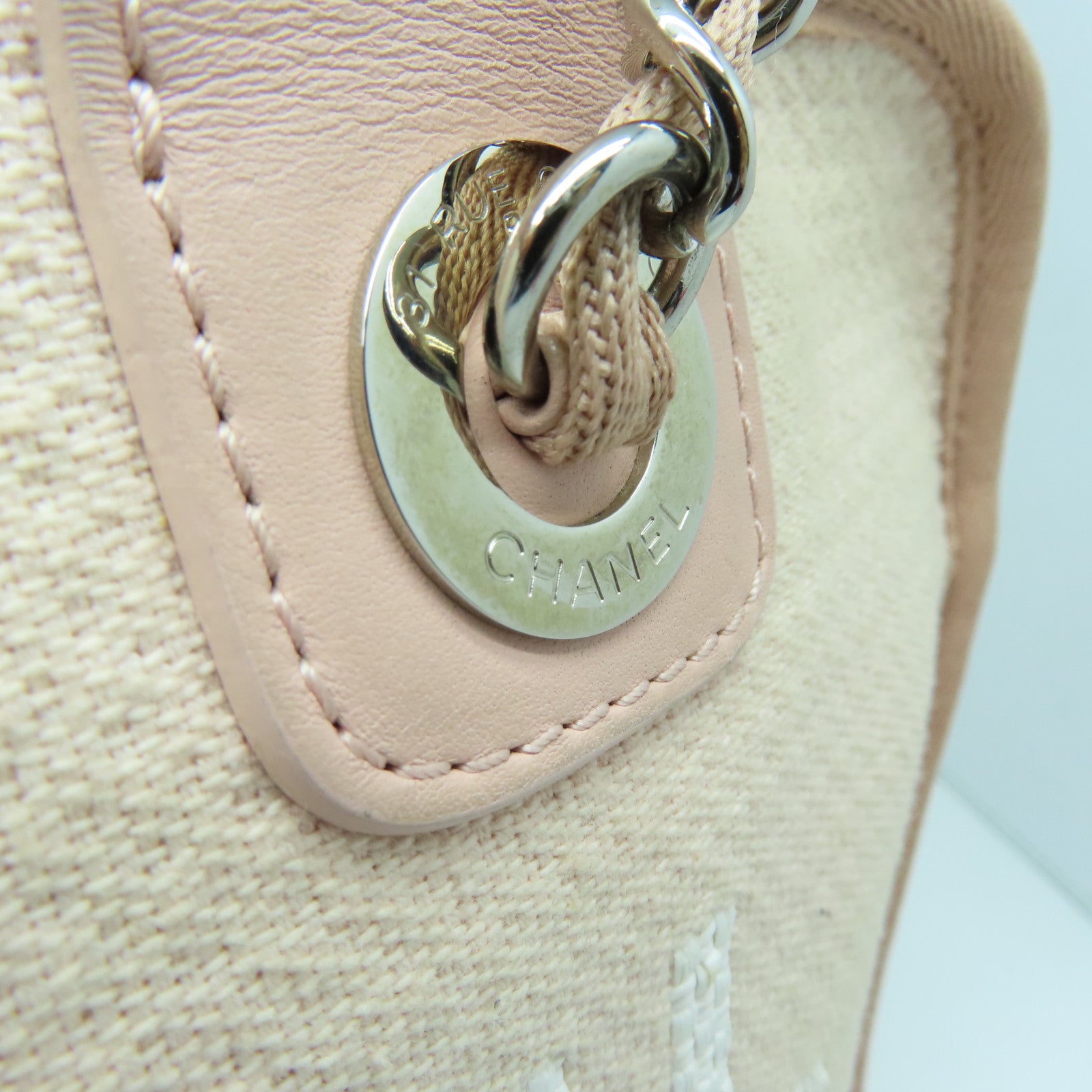 CHANEL 帆布Deauville 2 Way Bag银扣手挽肩背两用袋粉红色