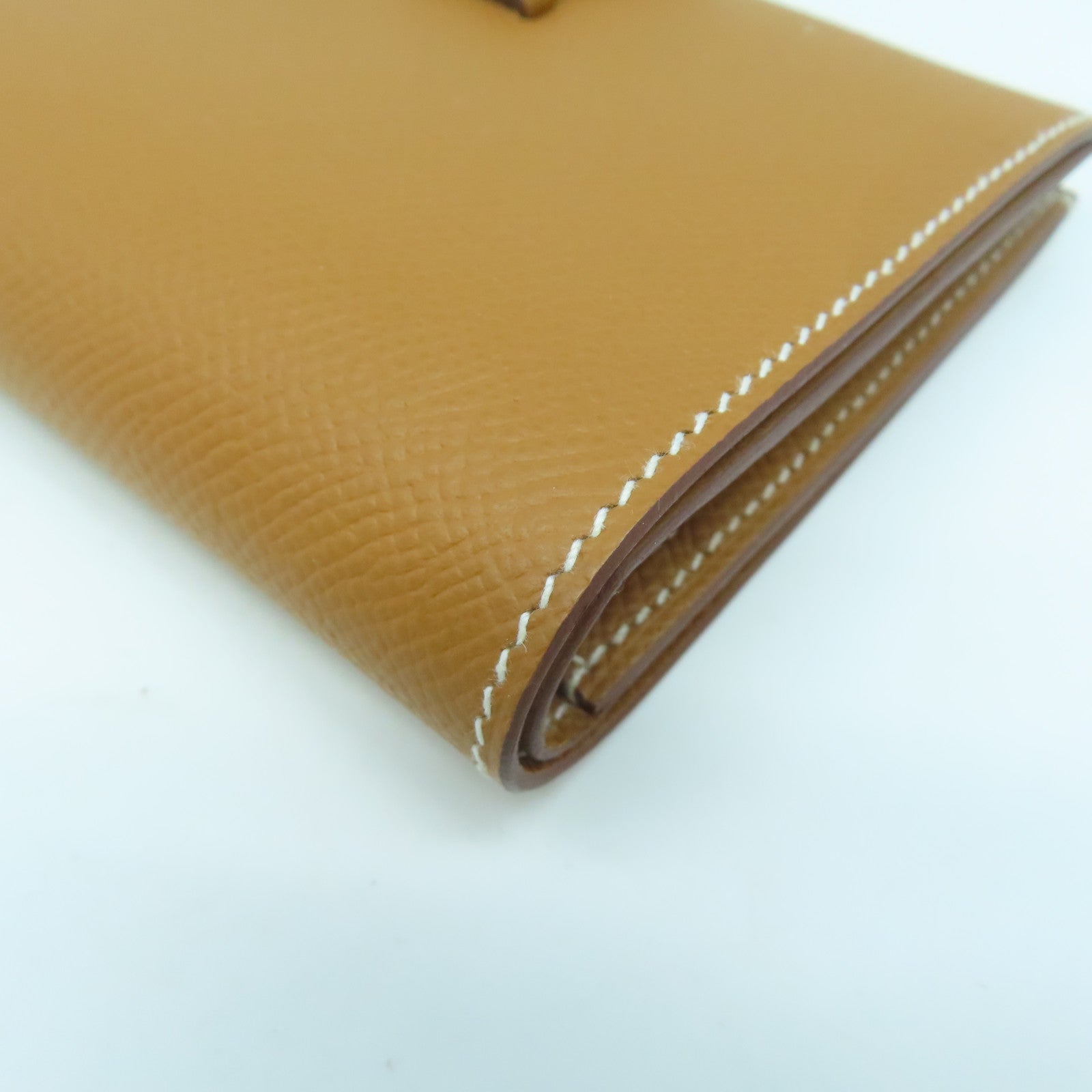 HERMES Epsom皮革Bearn W Snap銀扣錢包Gold經典駝色
