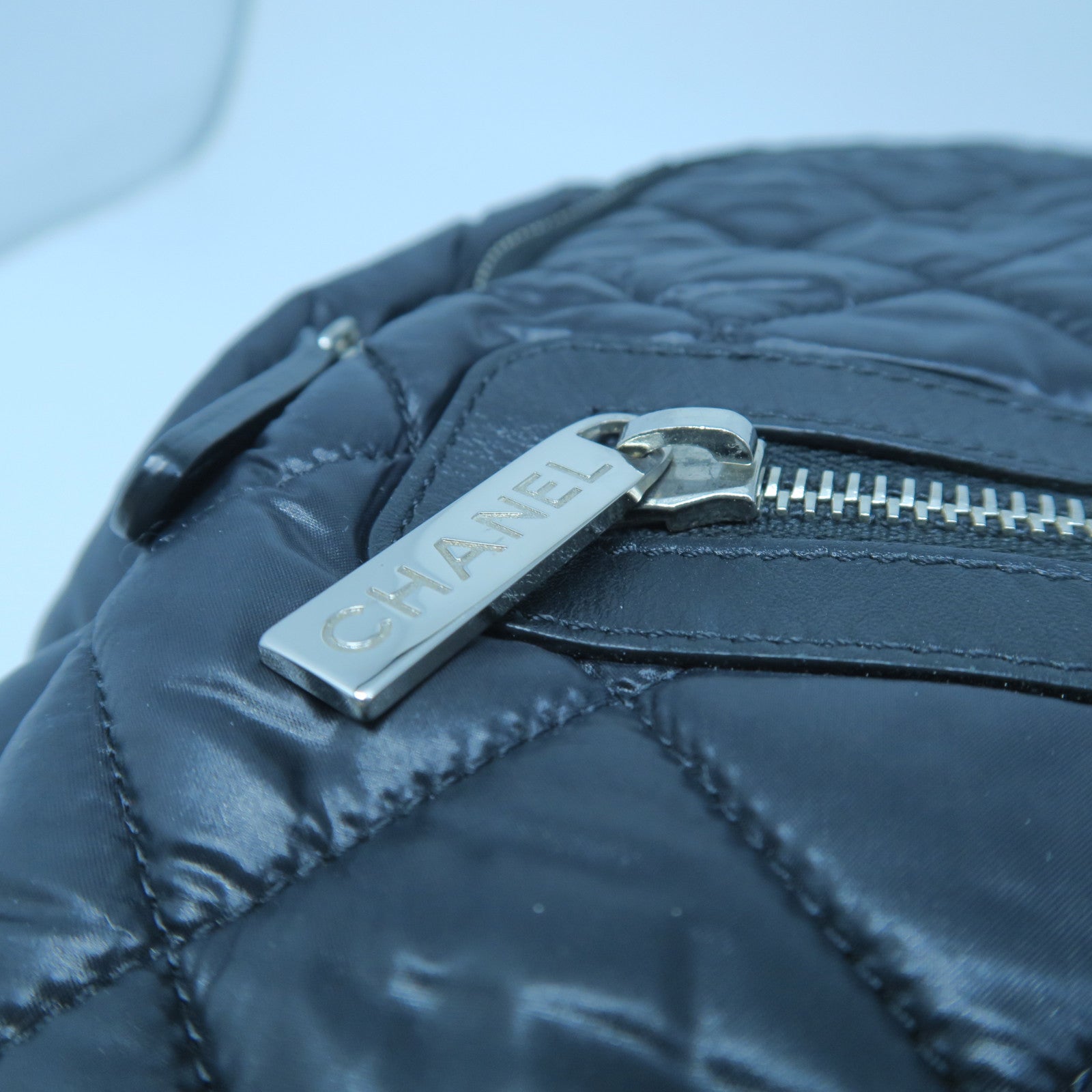 CHANEL Rhombus Nylon Backpack Silver Buckle Backpack Black