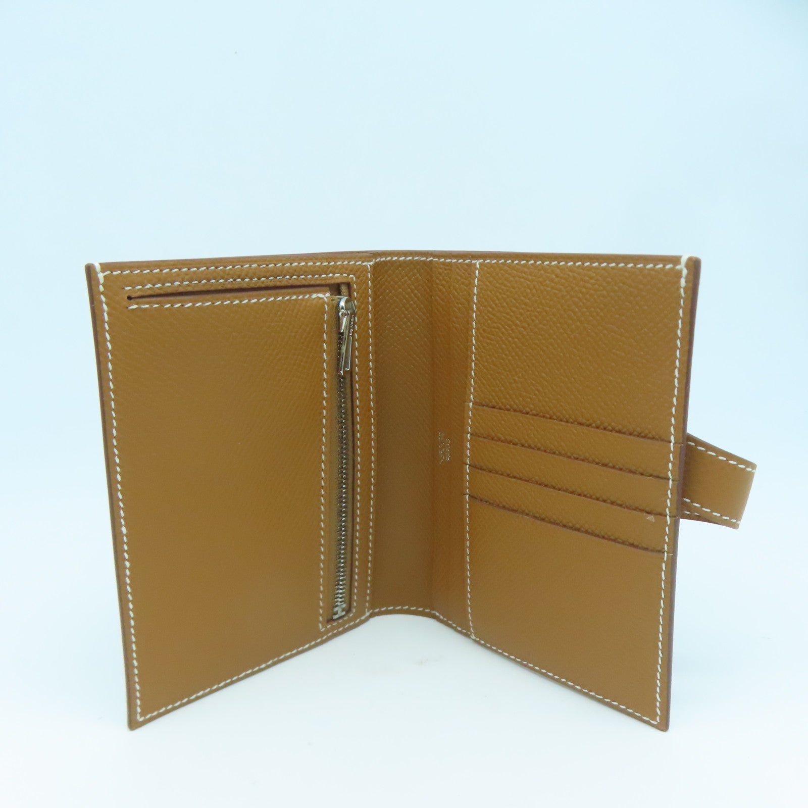 HERMES Epsom皮革Bearn W Snap銀扣錢包Gold經典駝色