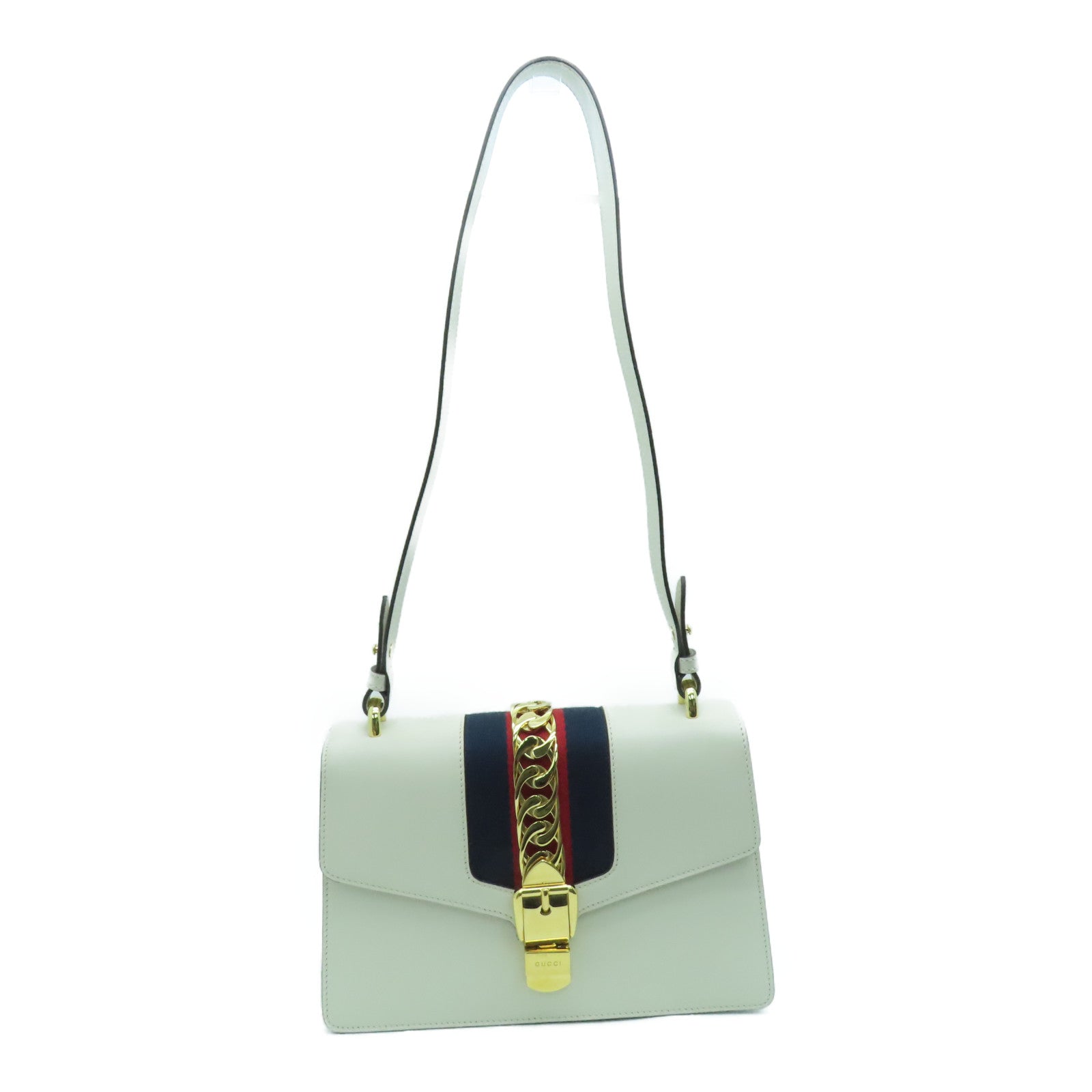 GUCCI 牛皮皮革Sylvie Shoulder Bag金扣肩背袋白色