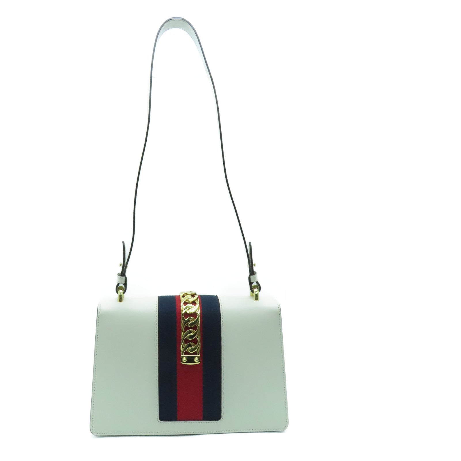 GUCCI 牛皮皮革Sylvie Shoulder Bag金扣肩背袋白色