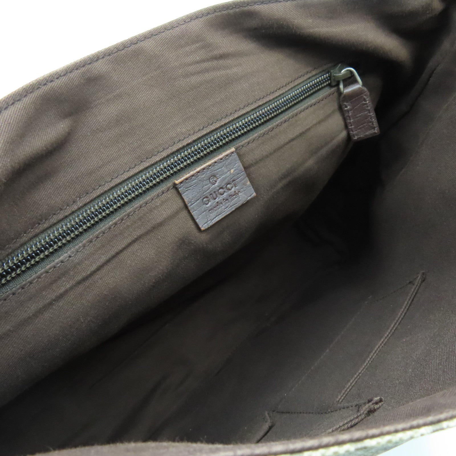 GUCCI 塗層帆布Shoulder Bag銀扣肩背袋棕色