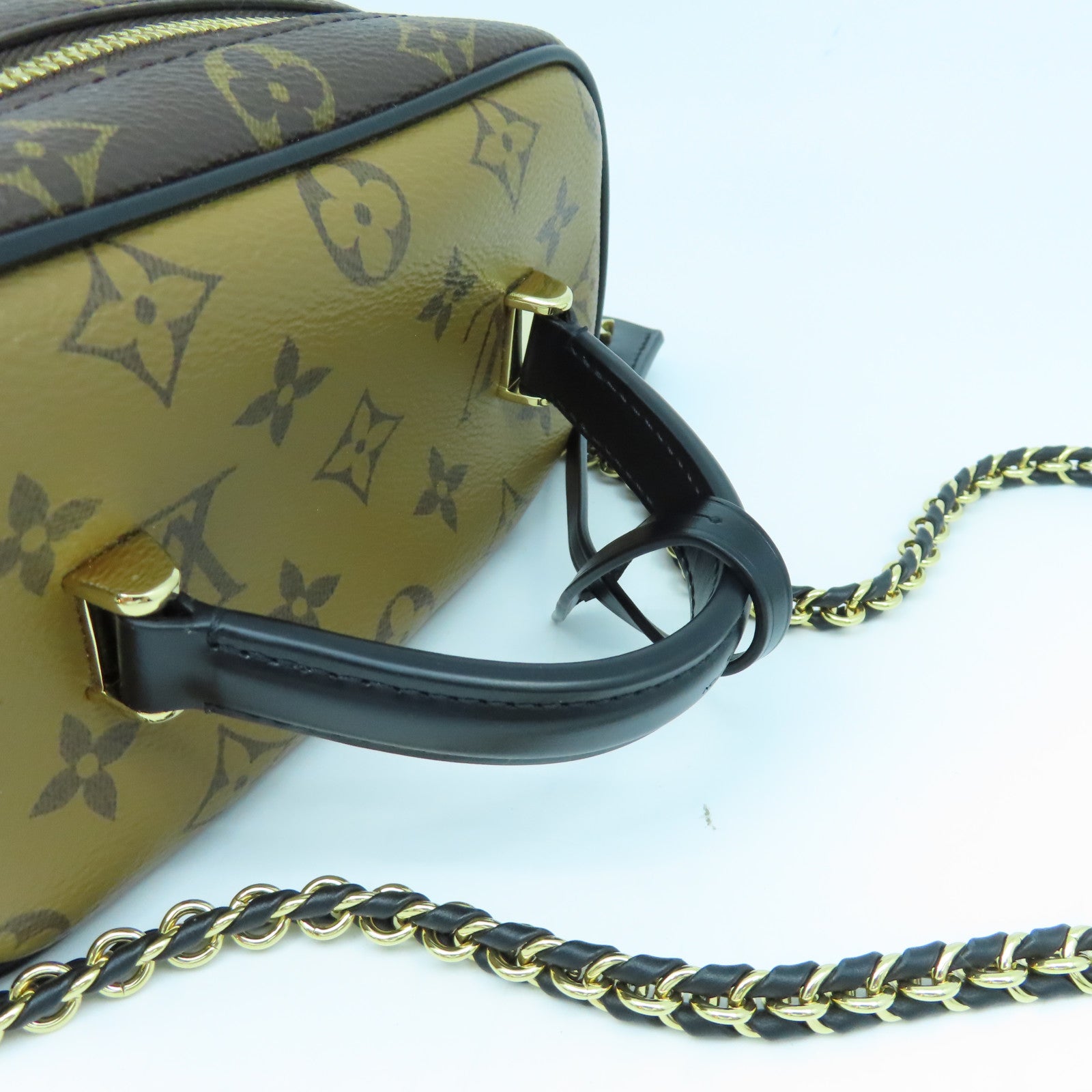 LOUIS VUITTON Monogram Vanity PM Gold Buckle Handle Shoulder Bag Brown