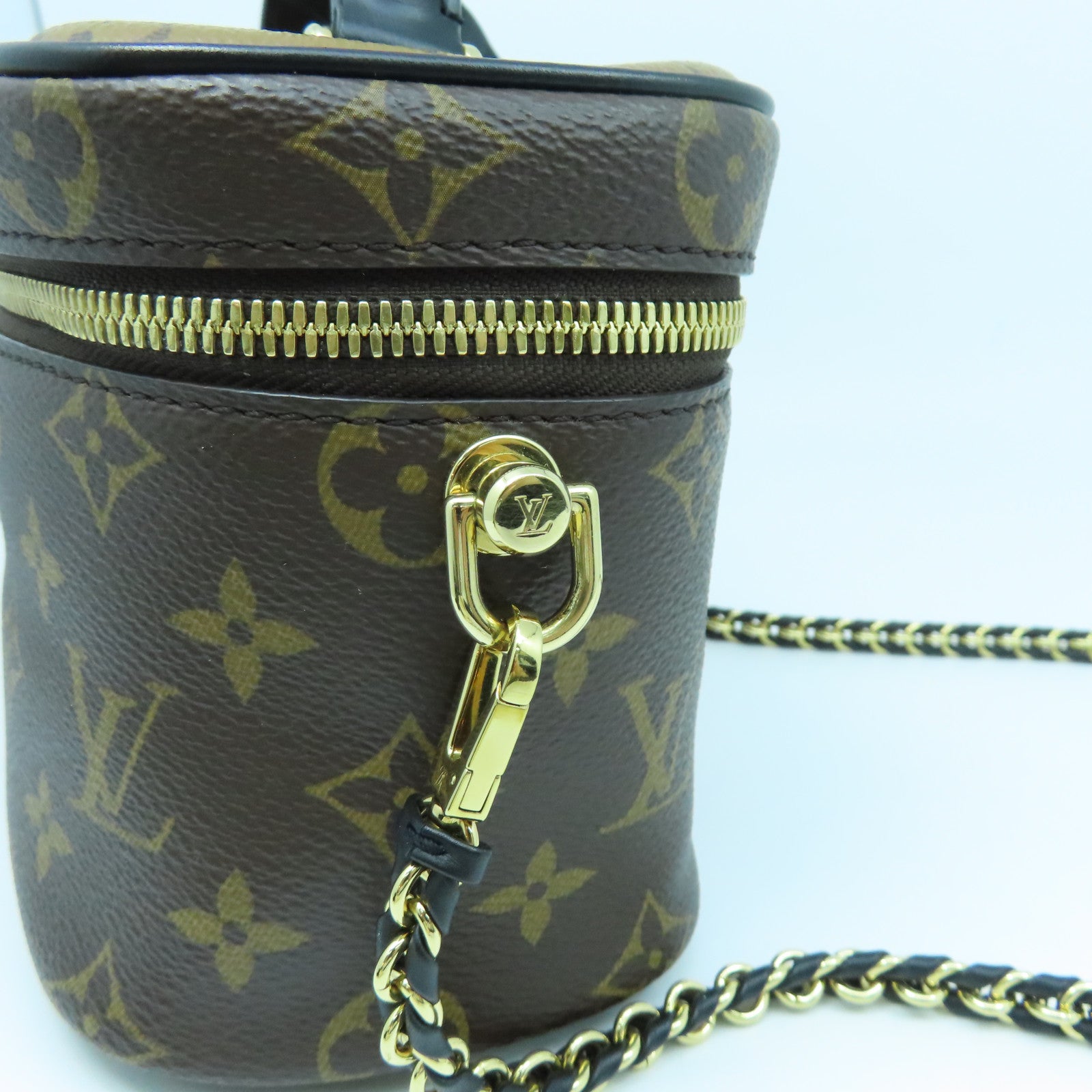 LOUIS VUITTON Monogram Vanity PM Gold Buckle Handle Shoulder Bag Brown