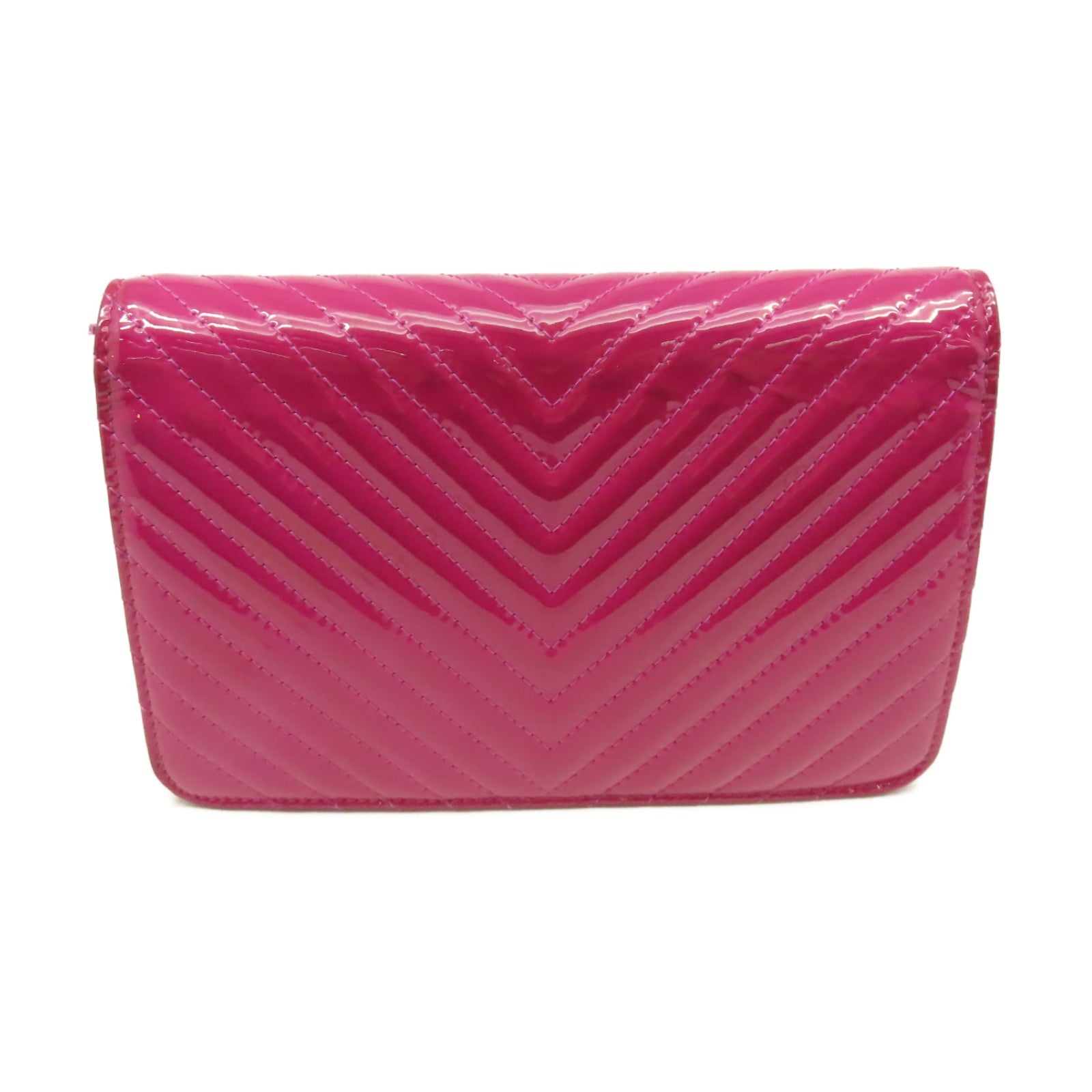CHANEL 斜紋漆皮皮革WOC Wallet On Chain Shoulder Bag銀扣鏈帶肩背袋紫色