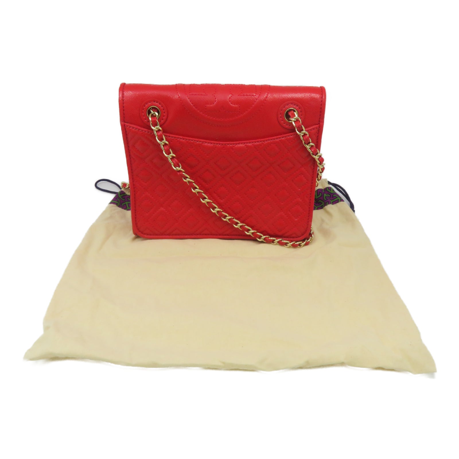 Tory Burch 【激減優惠】塗層皮革Shoulder Bag金扣鏈帶肩背袋紅色