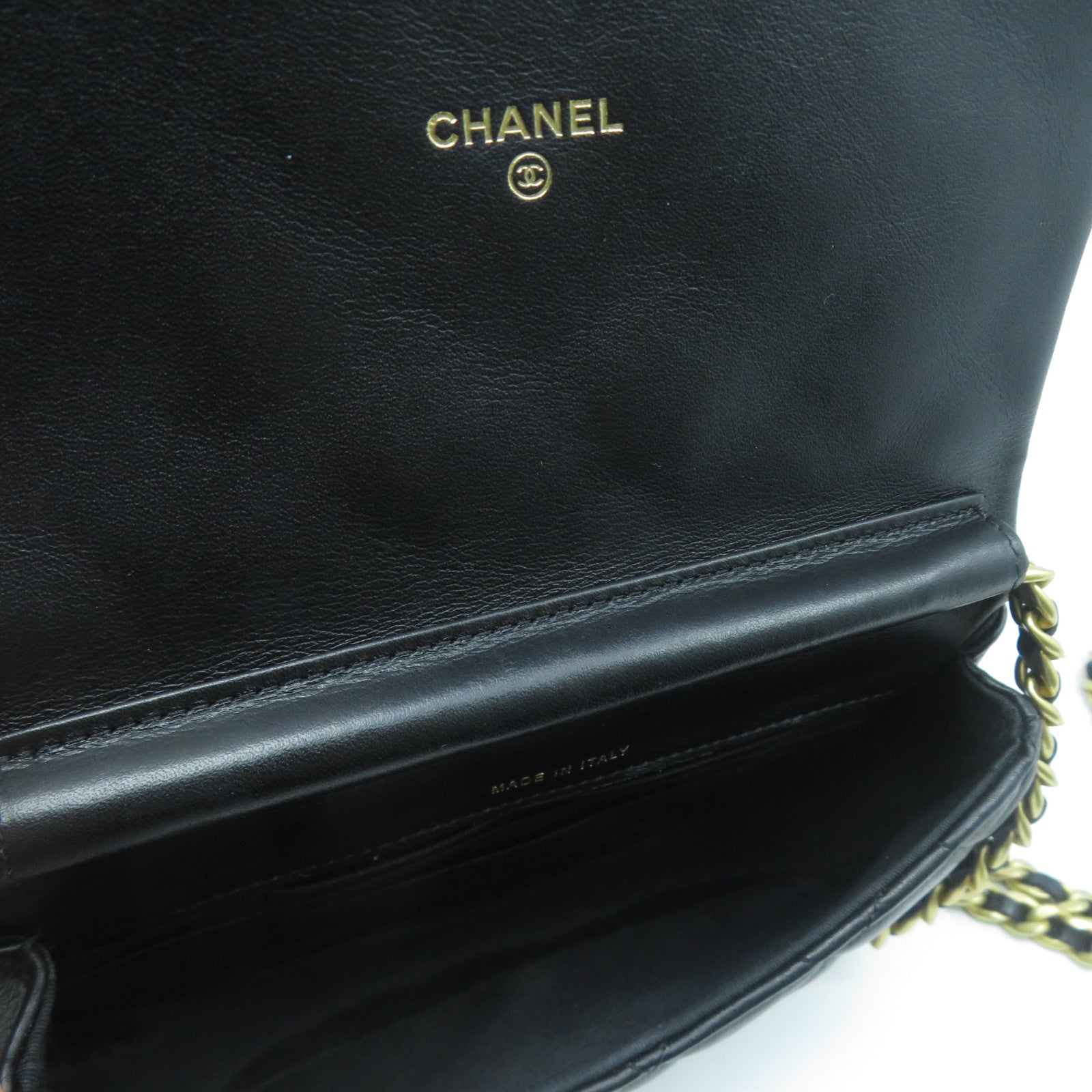 CHANEL 菱格牛皮皮革Clutch with chain金扣鏈帶肩背袋黑色