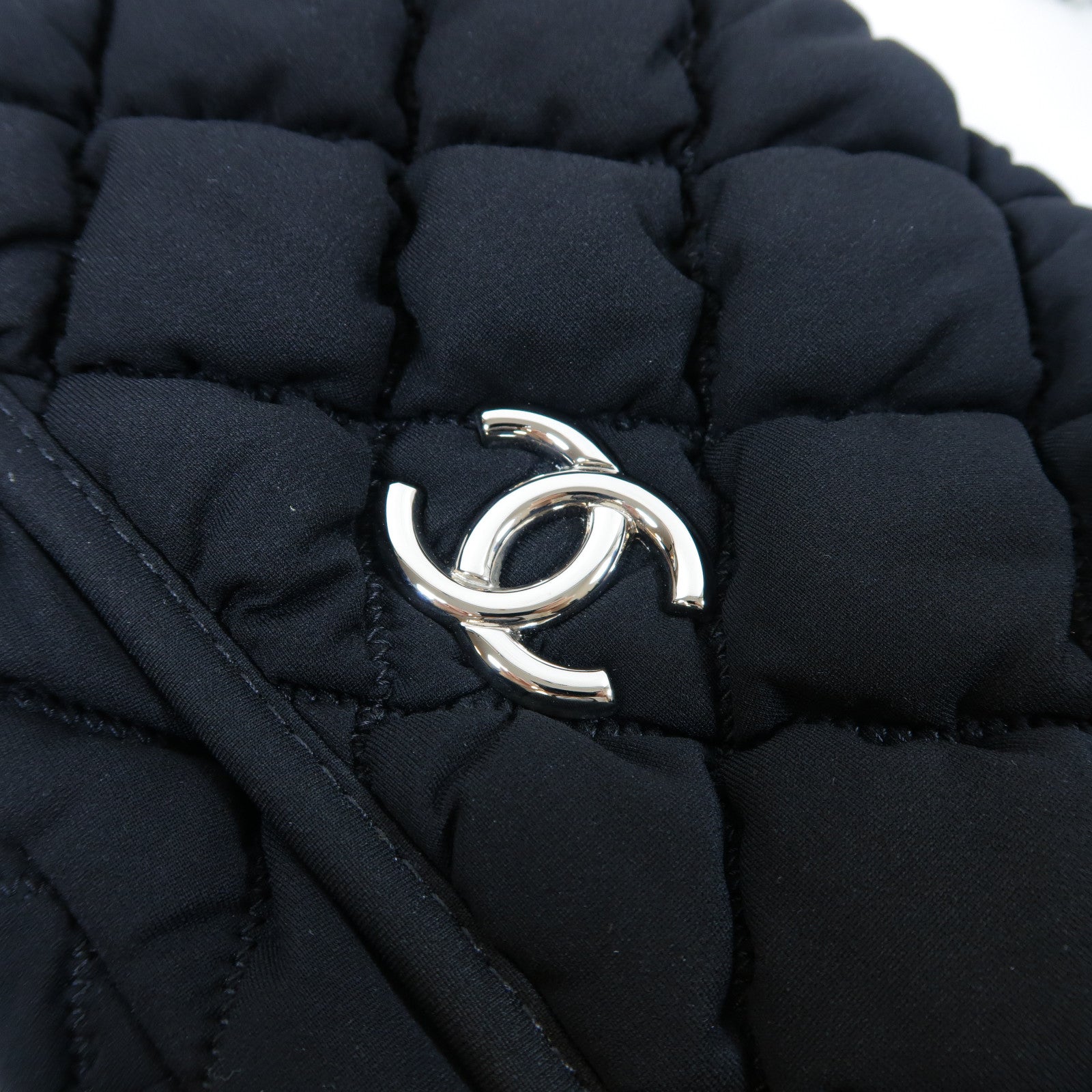 CHANEL 菱格帆布Chain Shoulder Bag銀扣鏈帶肩背袋黑色