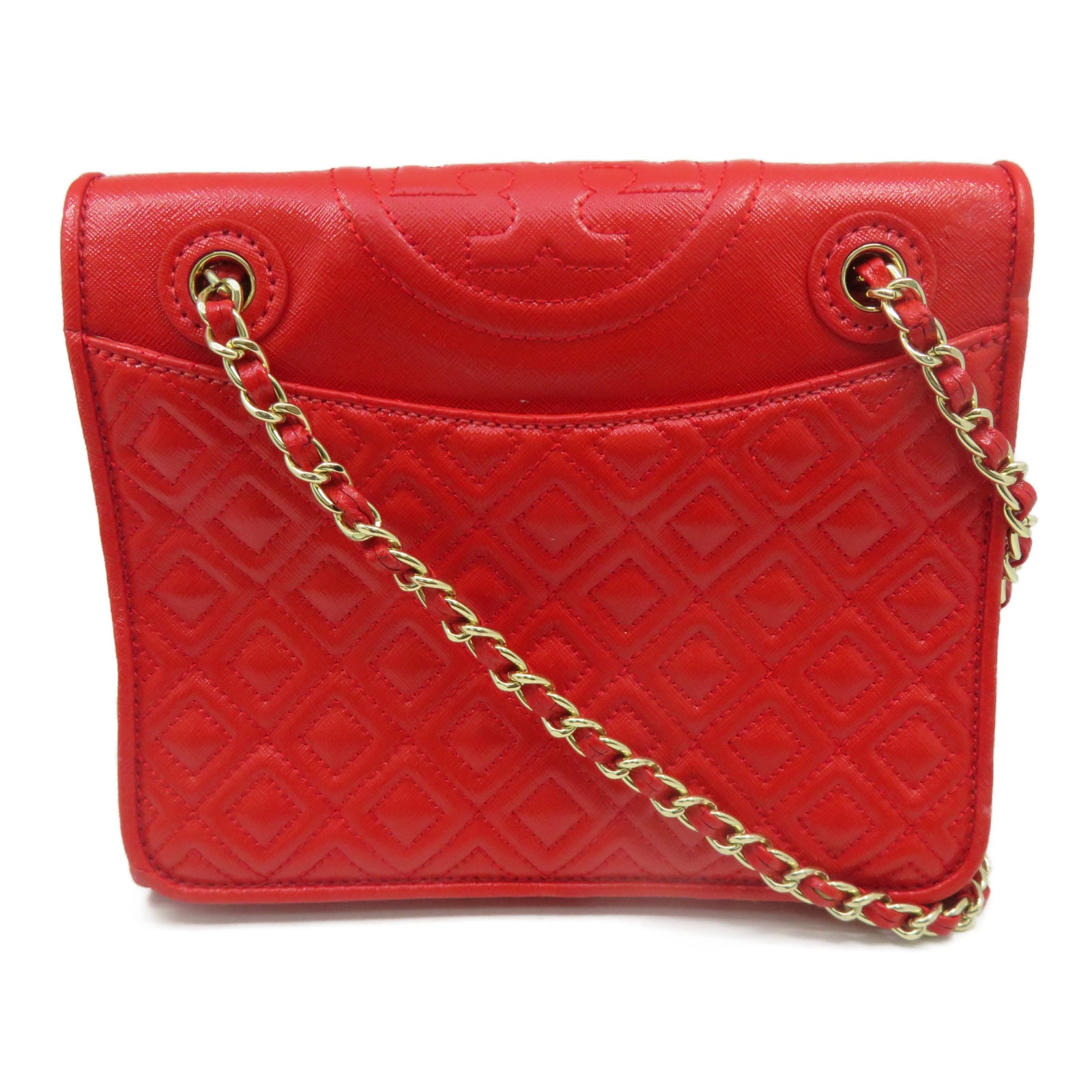 Tory Burch 【激減優惠】塗層皮革Shoulder Bag金扣鏈帶肩背袋紅色