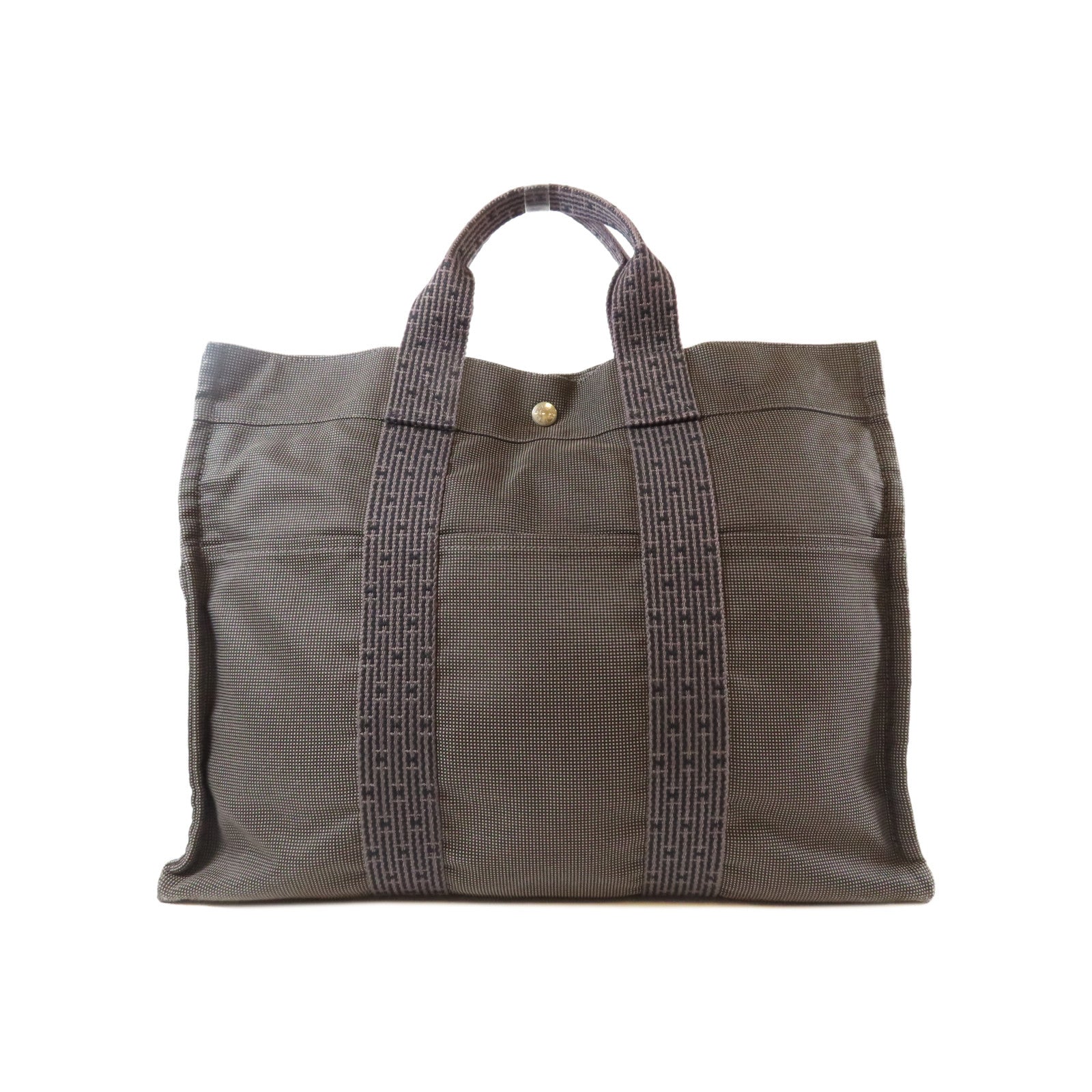 HERMES 帆布Herline Tote銀扣手挽袋啡色
