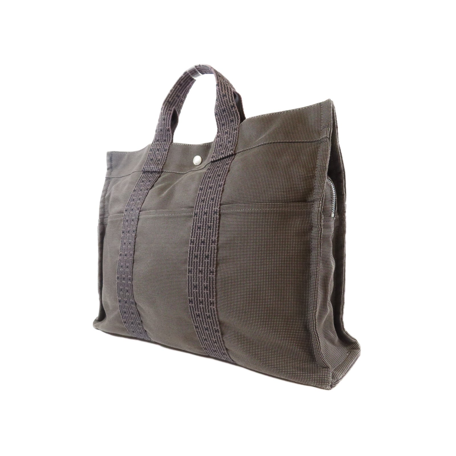 HERMES 帆布Herline Tote銀扣手挽袋啡色