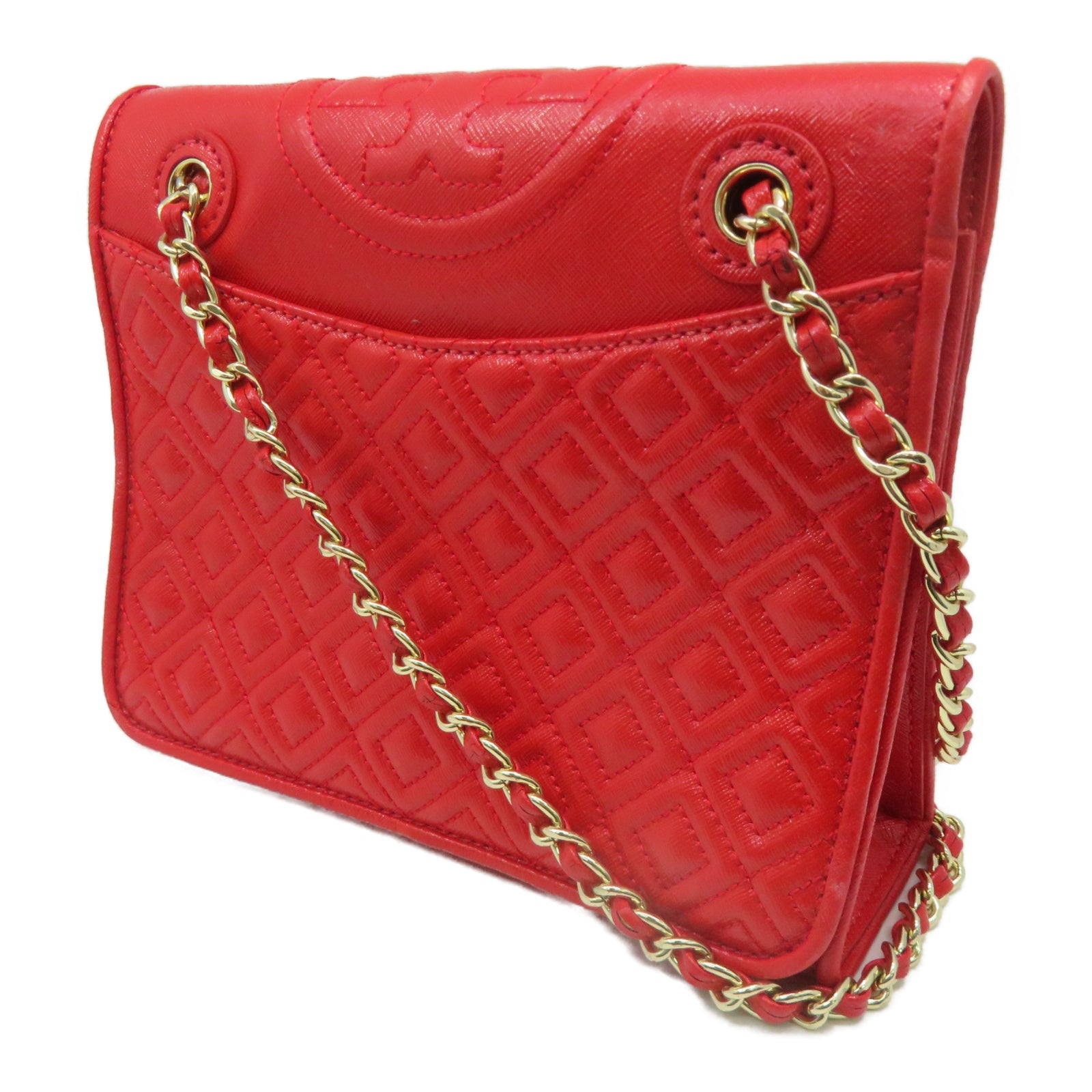 Tory Burch 【激減優惠】塗層皮革Shoulder Bag金扣鏈帶肩背袋紅色
