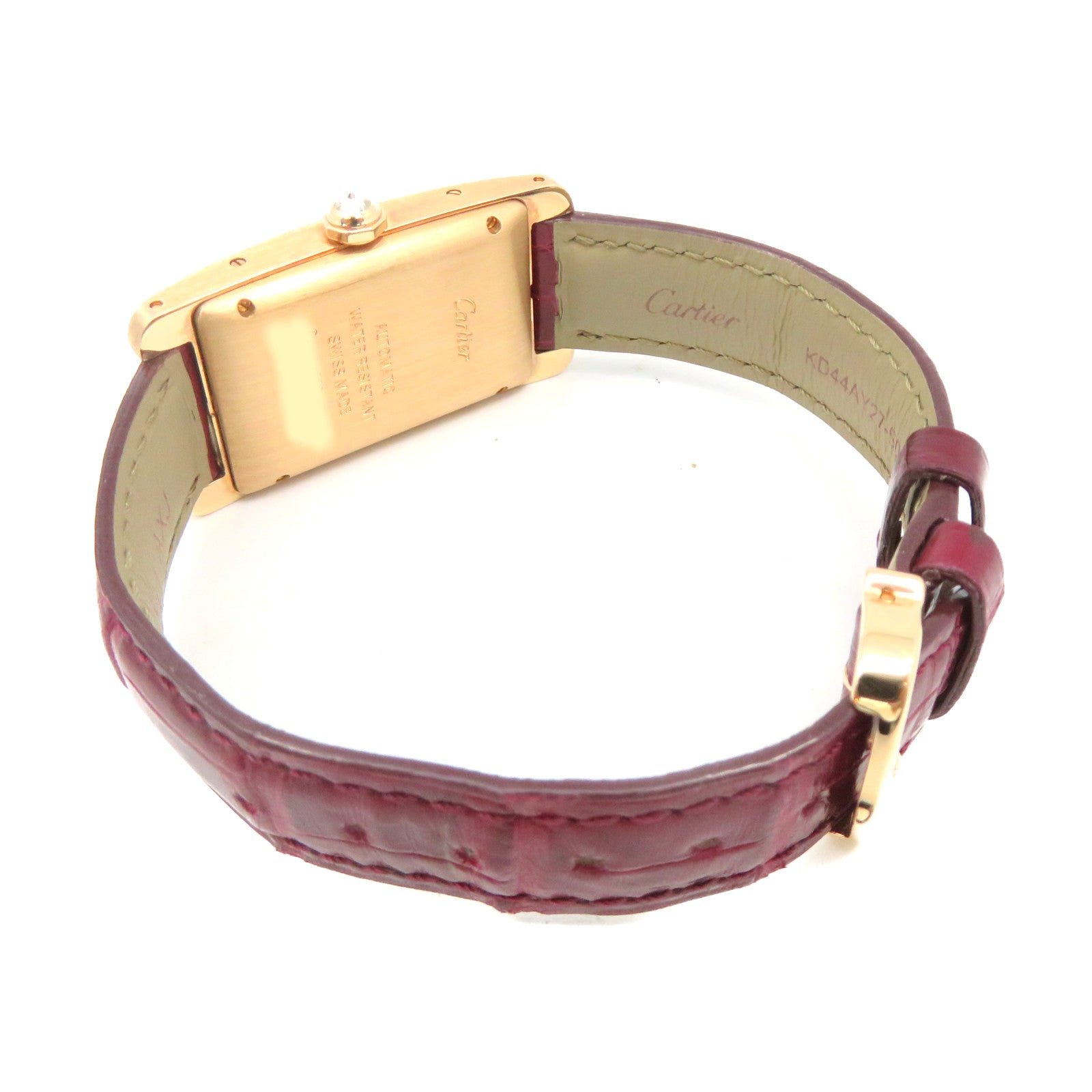 CARTIER 【激減優惠】鱷魚皮革/18K玫瑰金/鑽石Tank American Watch自動機芯手錶白色
