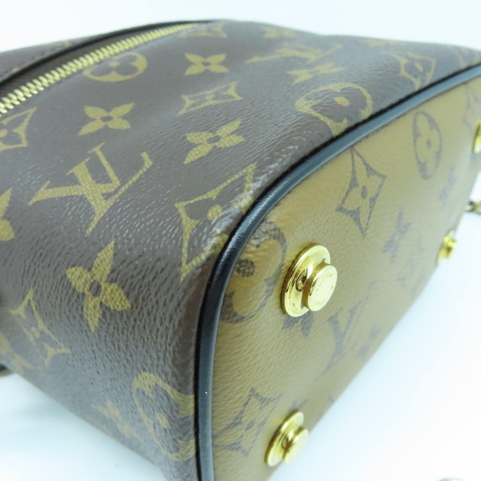 LOUIS VUITTON Monogram Vanity PM Gold Buckle Handle Shoulder Bag Brown